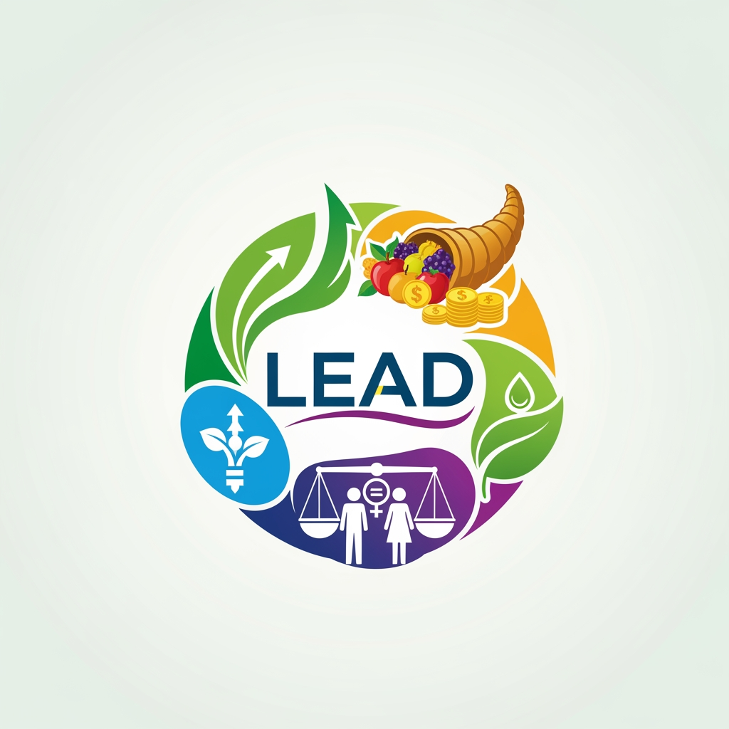 AI Design for LEAD should be in the middle or center the background should be consist of the economic symbol of growth, prosperity, gender equality, sustainable aspects . so overall the logo should majorly deals with the development the logo should be more atrractive and meaningfull