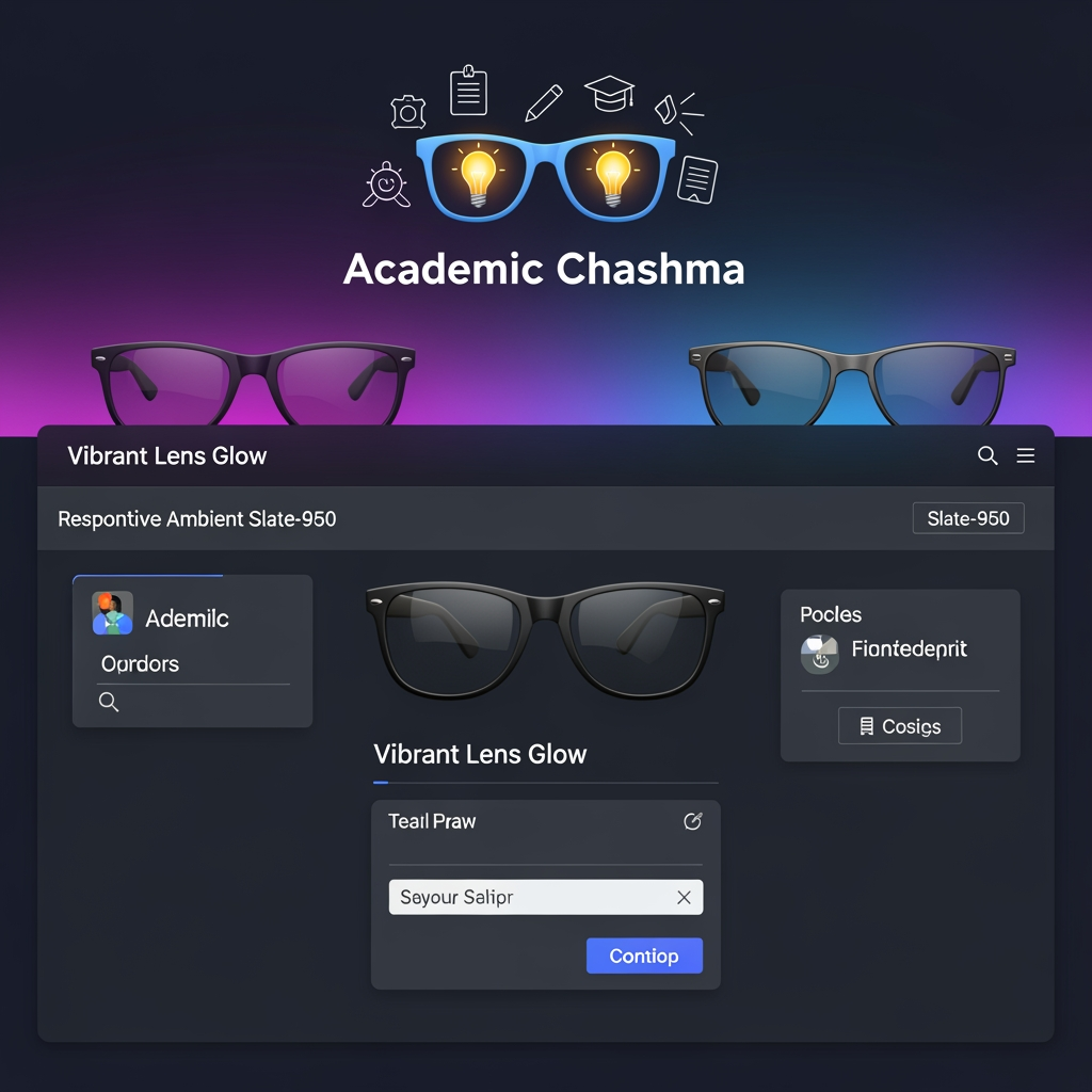 AI Design for 🎨 Visual Identity & Aesthetic Pairings
The "Vibrant Lens Glow" Theme: Set against a deep, eye-safe slate canvas (slate-950), the application features responsive top-ambient gradients that dynamically shift as you wear different glasses.
Academic Chashma Logo: Used the generate_image tool to create a sleek, modern vector logo of geeky glasses reflecting bright lightbulbs and study icons (placed directly in the header).
Typography pairing: Paired the high-contrast display font Space Grotesk for headings with Inter for readable content and JetBrains Mono for status metrics.
👓 Core Features & Interactive Capabilities
Four Dynamic Lenses: Wear different spectacle lenses to focus on specialized fields:
⚡ STEM Specs (Electric Turquoise theme): Science, future AI, space, and code.
🎨 Creative Maverick (Hot Pink theme): Design, gaming, and story-tech.
🌱 Impact Pioneer (Emerald Lime theme): Sustainability, ecology, and wellness.
🔮 Maverick Monocle (Sunburst Amber theme): Indie hacking, creators, and hybrid roles.
Dynamic Career vision Analyzer: A full-stack pipeline powered by the server-side Gemini 3.5 Flash model. Students enter their study level, major, and passions, then trigger an AI vision scan to find tailored, funky career titles (e.g., VR Space Architect, Eco-Coder).
Bento-Grid Path cards: Displays discovered career paths with detailed "Chashma Vision" briefs, surprise "Cool Factors," salary/autonomy badges, and interactive task checklists.
Persistent Opportunity Drawer: An integrated local database using browser state and localStorage so students can save their favorite pathways and monitor their exploration progress.
Copyable Logo Prompts Companion: A dedicated tab containing highly customized generative text prompts (Vibrant Neon Retro, Minimalist Glass, 3D Claymorphic, Cyberpunk HUD) ready to be copied into image generators to create alternative logo assets.