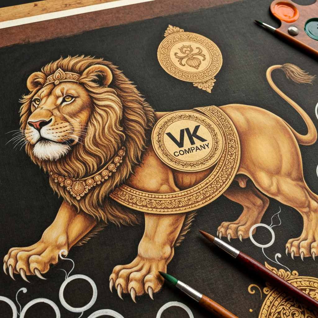 AI Design for VK paintings and wood polish lion Iruku theme laa vennum painting tools irukanum adhaa logo circle shape laa irukanum VK company nu radhuu oru company illa naa house kuu company adikiraa company Adhuku yadhaa mary vennum
