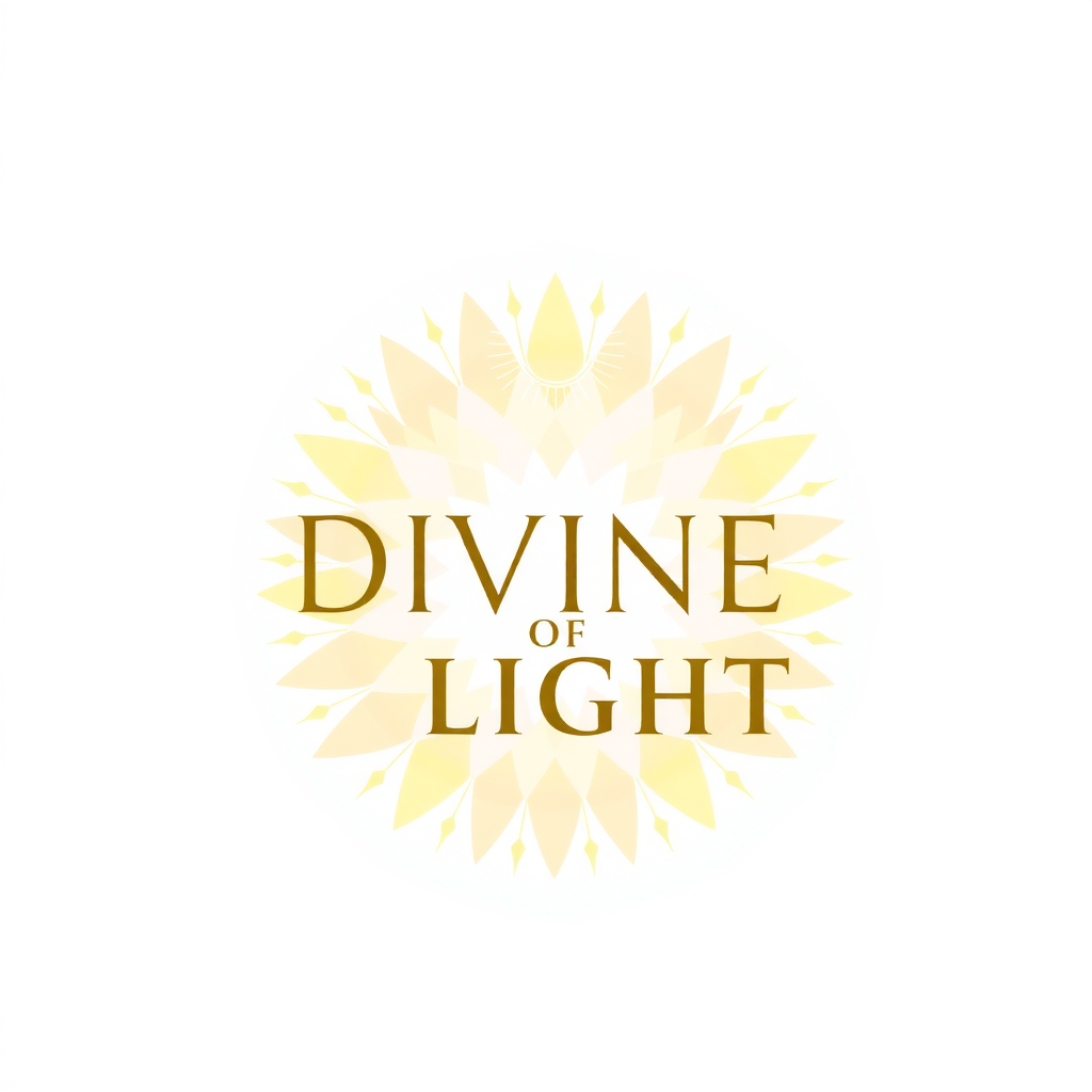 AI Design for "Design a spiritual and elegant logo for a devotional identity mark named 'DIVINE OF LIGHT'. The logo should convey a sense of peace, divinity, and enlightenment. Incorporate glowing or radiant elements such as beams of light, halos, or an ethereal aura to symbolize the 'light' aspect. Use soft, harmonious colors like gold, white, and pastel tones to evoke sacredness and purity. The typography for 'DIVINE OF LIGHT' should be refined, graceful, and easy to read—preferably in a serif or script style. The overall design should feel balanced, timeless, and inspiring, with a subtle touch of spirituality. The logo must look appealing on both digital and print mediums."