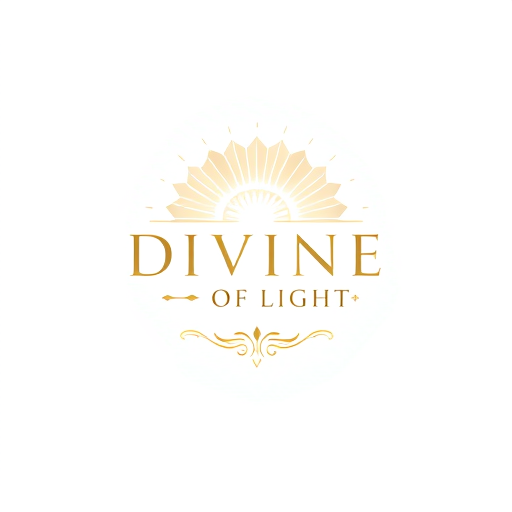 AI Design for "Design a spiritual and elegant logo for a devotional identity mark named 'DIVINE OF LIGHT'. The logo should convey a sense of peace, divinity, and enlightenment. Incorporate glowing or radiant elements such as beams of light, halos, or an ethereal aura to symbolize the 'light' aspect. Use soft, harmonious colors like gold, white, and pastel tones to evoke sacredness and purity. The typography for 'DIVINE OF LIGHT' should be refined, graceful, and easy to read—preferably in a serif or script style. The overall design should feel balanced, timeless, and inspiring, with a subtle touch of spirituality. The logo must look appealing on both digital and print mediums."