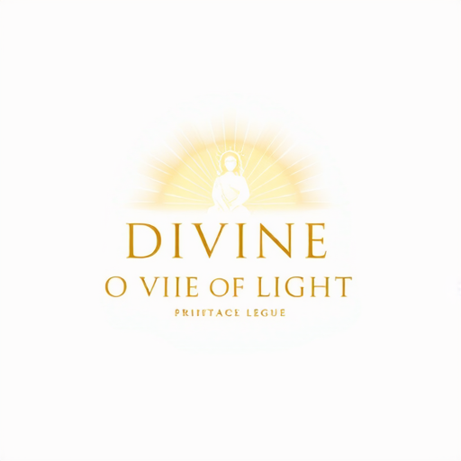 AI Design for "Design a spiritual and elegant logo for a devotional identity mark named 'DIVINE OF LIGHT'. The logo should convey a sense of peace, divinity, and enlightenment. Incorporate glowing or radiant elements such as beams of light, halos, or an ethereal aura to symbolize the 'light' aspect. Use soft, harmonious colors like gold, white, and pastel tones to evoke sacredness and purity. The typography for 'DIVINE OF LIGHT' should be refined, graceful, and easy to read—preferably in a serif or script style. The overall design should feel balanced, timeless, and inspiring, with a subtle touch of spirituality. The logo must look appealing on both digital and print mediums."