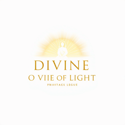 AI Design for "Design a spiritual and elegant logo for a devotional identity mark named 'DIVINE OF LIGHT'. The logo should convey a sense of peace, divinity, and enlightenment. Incorporate glowing or radiant elements such as beams of light, halos, or an ethereal aura to symbolize the 'light' aspect. Use soft, harmonious colors like gold, white, and pastel tones to evoke sacredness and purity. The typography for 'DIVINE OF LIGHT' should be refined, graceful, and easy to read—preferably in a serif or script style. The overall design should feel balanced, timeless, and inspiring, with a subtle touch of spirituality. The logo must look appealing on both digital and print mediums."