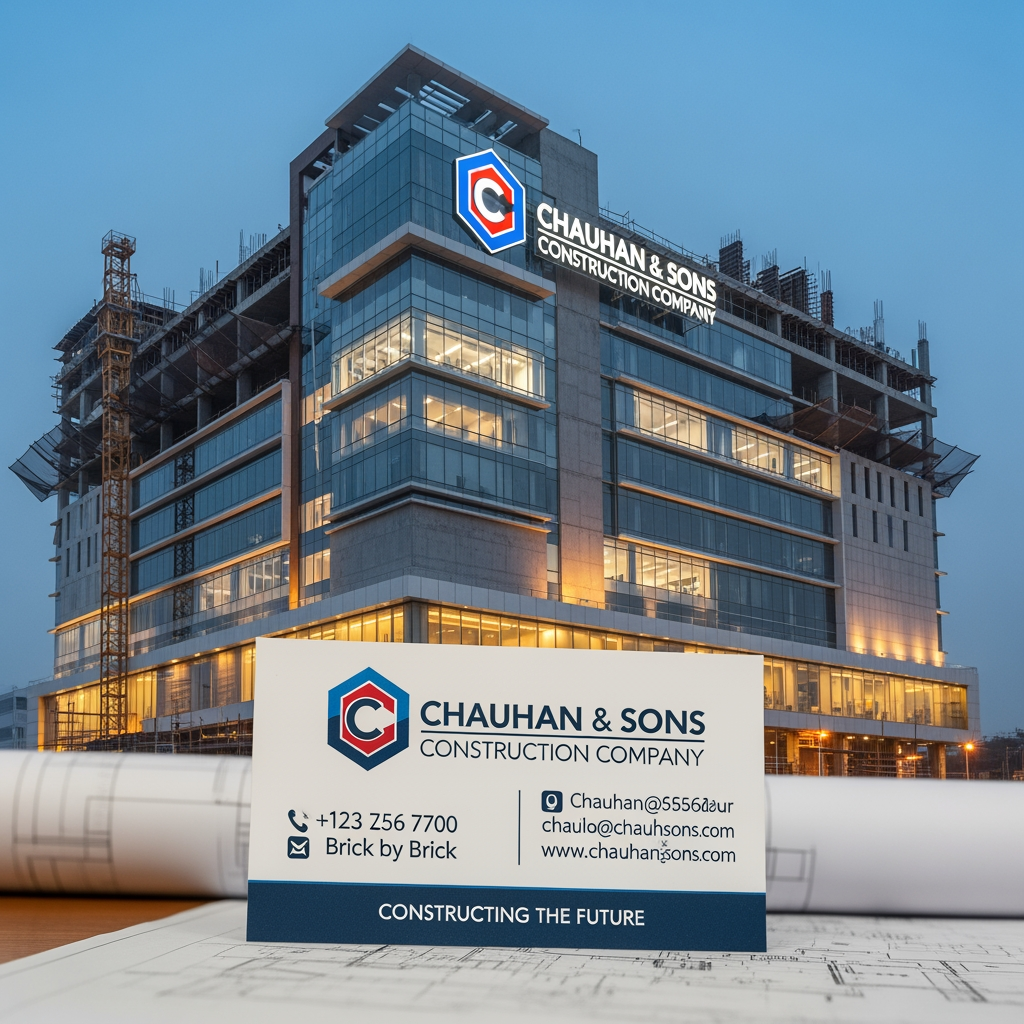 AI Design for add a those are make a building with logo for chauhan and son,s construction company and visiting card
