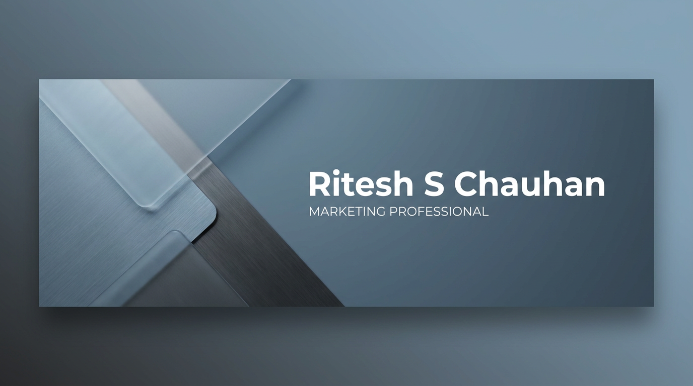AI Design for A professional and modern LinkedIn cover banner featuring a clean, minimalist design with a sophisticated corporate aesthetic. The composition incorporates subtle geometric shapes and a professional blue and slate grey color palette, with elegant negative space reserved for the name Ritesh S Chauhan to be displayed in a clean, bold sans-serif typeface. Soft studio lighting and high-quality textures create a premium feel suitable for a marketing professional.