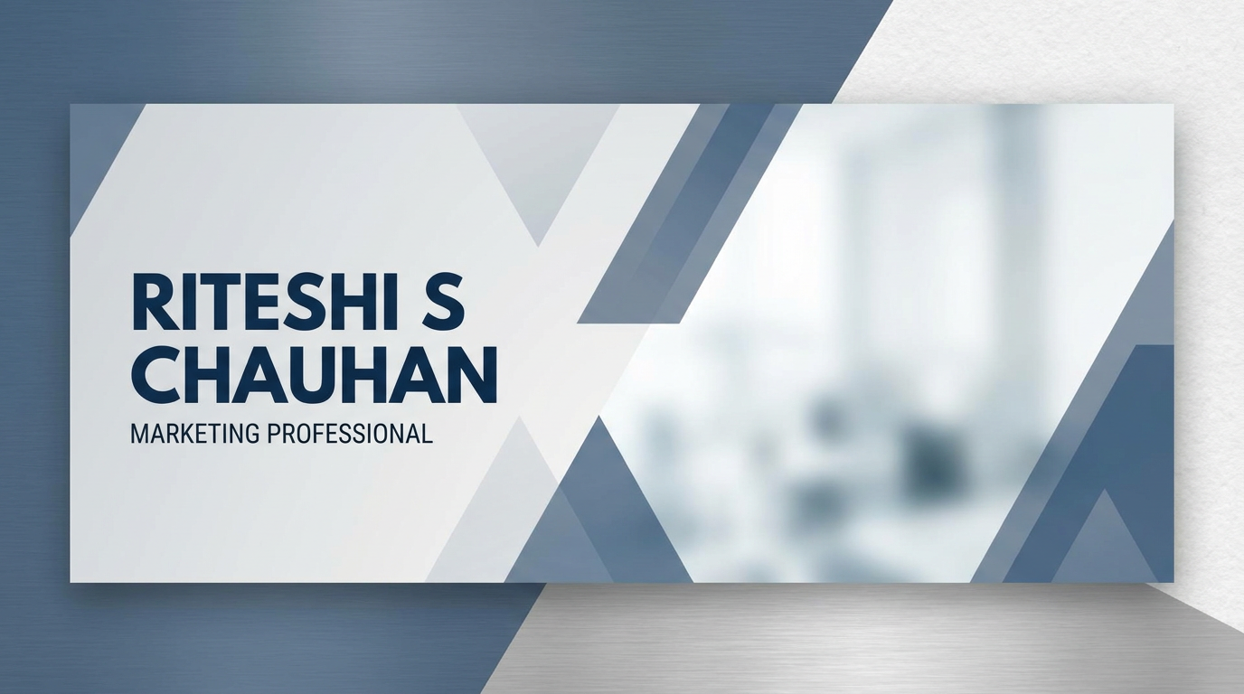 AI Design for A professional and modern LinkedIn cover banner featuring a clean, minimalist design with a sophisticated corporate aesthetic. The composition incorporates subtle geometric shapes and a professional blue and slate grey color palette, with elegant negative space reserved for the name Ritesh S Chauhan to be displayed in a clean, bold sans-serif typeface. Soft studio lighting and high-quality textures create a premium feel suitable for a marketing .