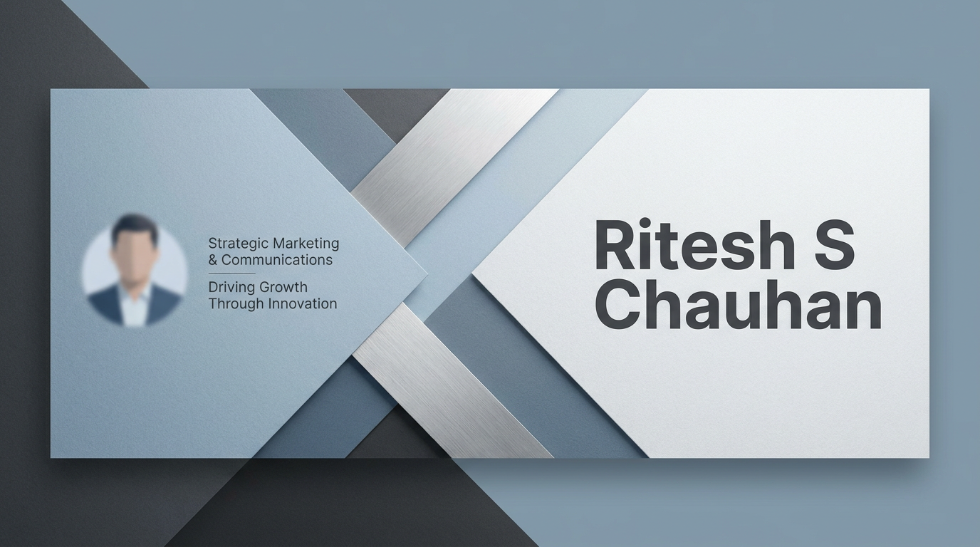 AI Design for A professional and modern LinkedIn cover banner featuring a clean, minimalist design with a sophisticated corporate aesthetic. The composition incorporates subtle geometric shapes and a professional blue and slate grey color palette, with elegant negative space reserved for the name Ritesh S Chauhan to be displayed in a clean, bold sans-serif typeface. Soft studio lighting and high-quality textures create a premium feel suitable for a marketing .