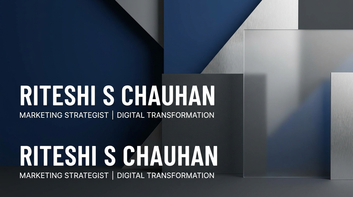 AI Design for A professional and modern LinkedIn cover banner featuring a clean, minimalist design with a sophisticated corporate aesthetic. The composition incorporates subtle geometric shapes and a professional blue and slate grey color palette, with elegant negative space reserved for the name Ritesh S Chauhan to be displayed in a clean, bold sans-serif typeface. Soft studio lighting and high-quality textures create a premium feel suitable for a marketing .
