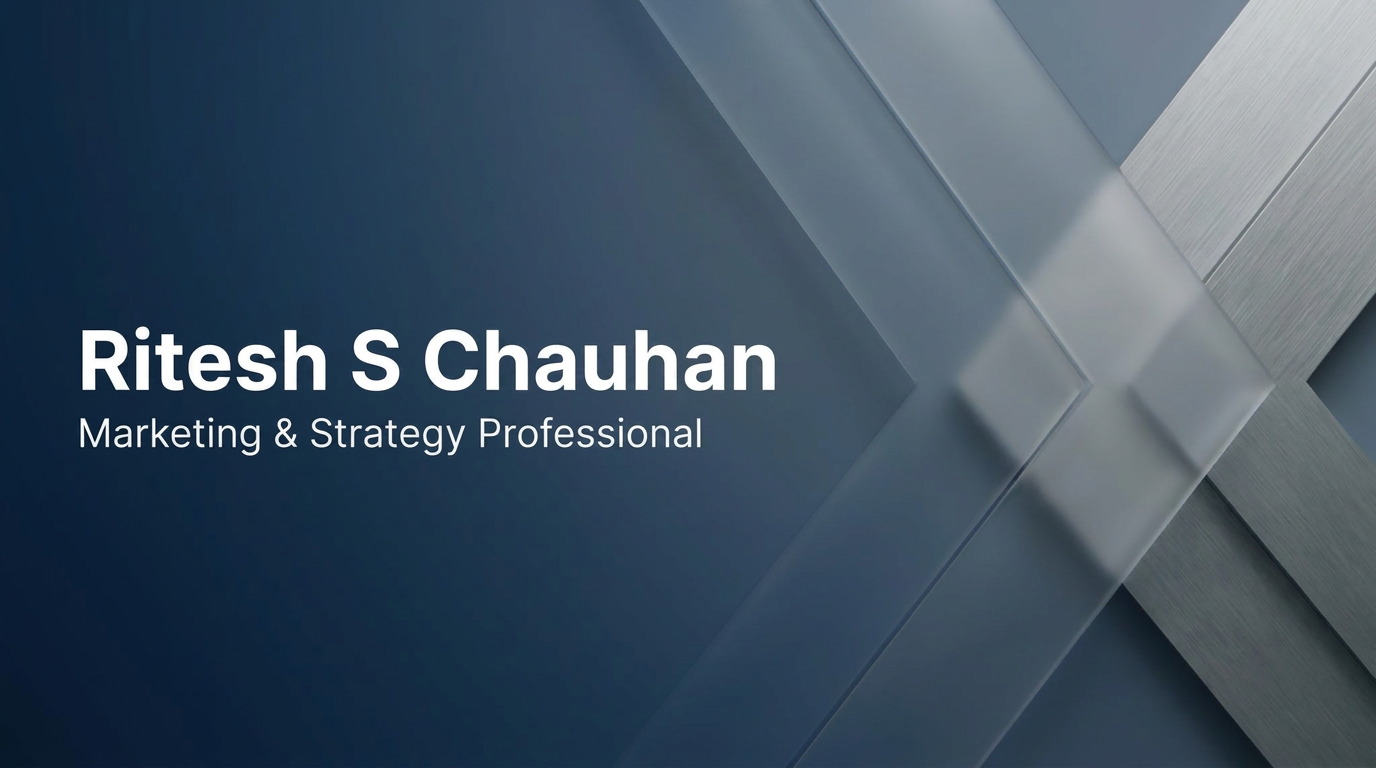 AI Design for A professional and modern LinkedIn cover banner featuring a clean, minimalist design with a sophisticated corporate aesthetic. The composition incorporates subtle geometric shapes and a professional blue and slate grey color palette, with elegant negative space reserved for the name Ritesh S Chauhan to be displayed in a clean, bold sans-serif typeface. Soft studio lighting and high-quality textures create a premium feel suitable for a marketing .make more creativ and make and change the style of text