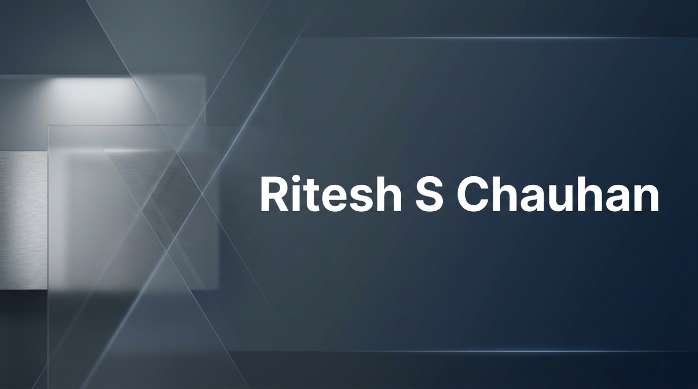 AI Design for A professional and modern LinkedIn cover banner featuring a clean, minimalist design with a sophisticated corporate aesthetic. The composition incorporates subtle geometric shapes and a professional blue and slate grey color palette, with elegant negative space reserved for the name Ritesh S Chauhan to be displayed in a clean, bold sans-serif typeface. Soft studio lighting and high-quality textures create a premium feel suitable for a marketing .make more creativ and make simple design