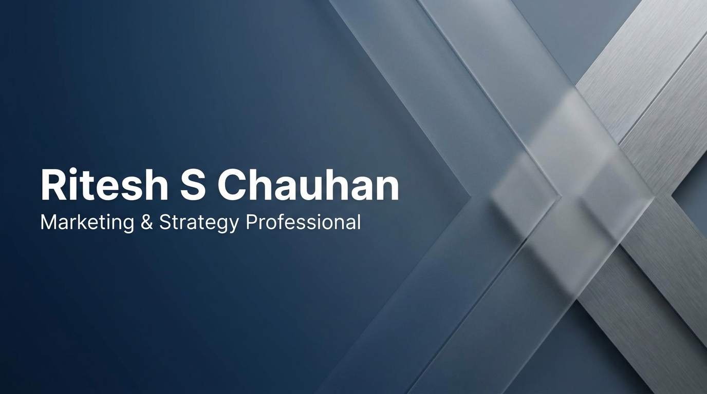 AI Design for A professional and modern LinkedIn cover banner featuring a clean, minimalist design with a sophisticated corporate aesthetic. The composition incorporates subtle geometric shapes and a professional blue and slate grey color palette, with elegant negative space reserved for the name Ritesh S Chauhan to be displayed in a clean, bold sans-serif typeface. Soft studio lighting and high-quality textures create a premium feel suitable for a marketing .make more creativ and make simple design