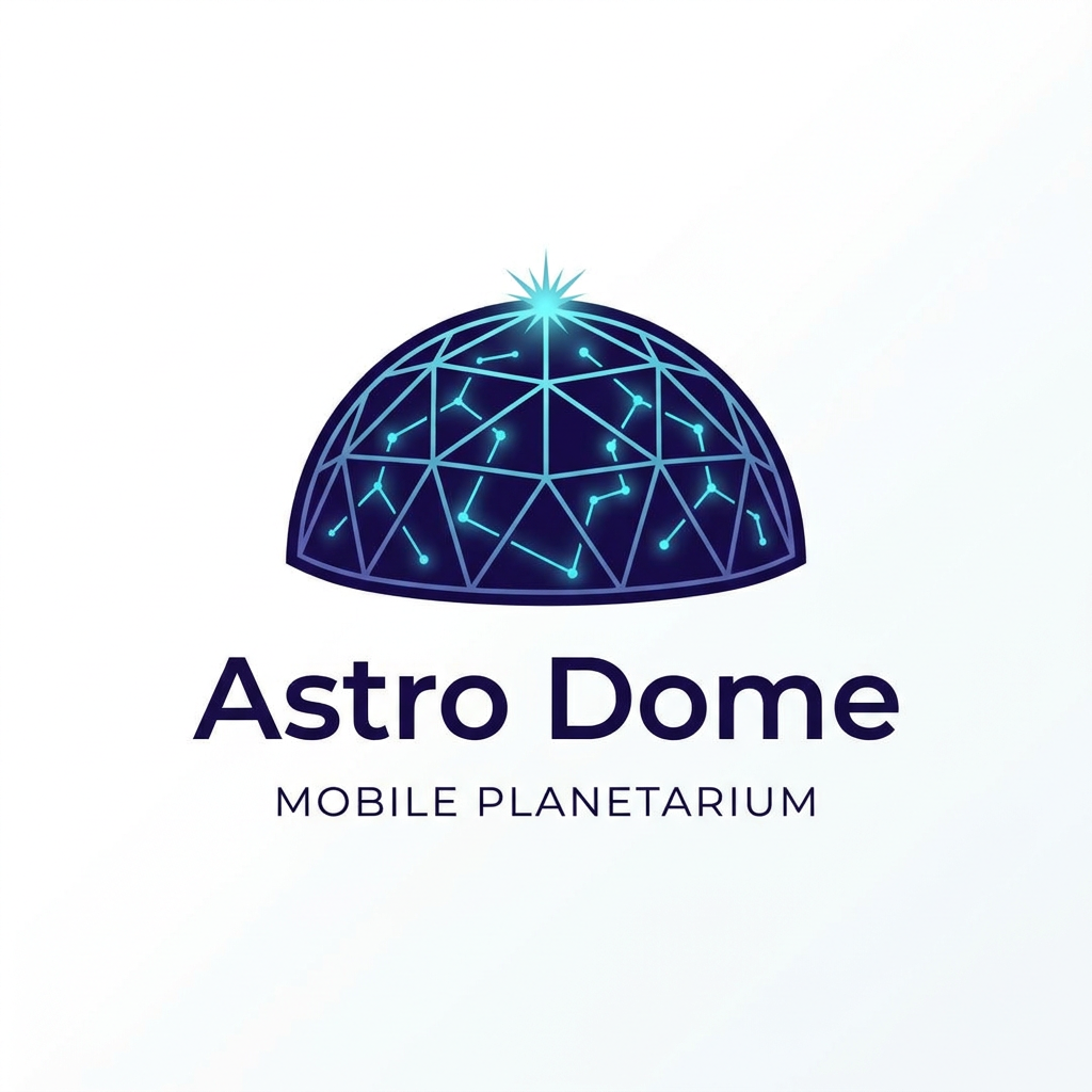 AI Design for A modern, minimalist logo design for a mobile planetarium business named Astro Dome. The icon features a stylized, sleek geodesic dome integrated with a subtle celestial element like a constellation map or a glowing star, using a sophisticated deep indigo and vibrant cyan color palette. The design should be clean, professional, and scalable, set against a solid white background with balanced negative space.