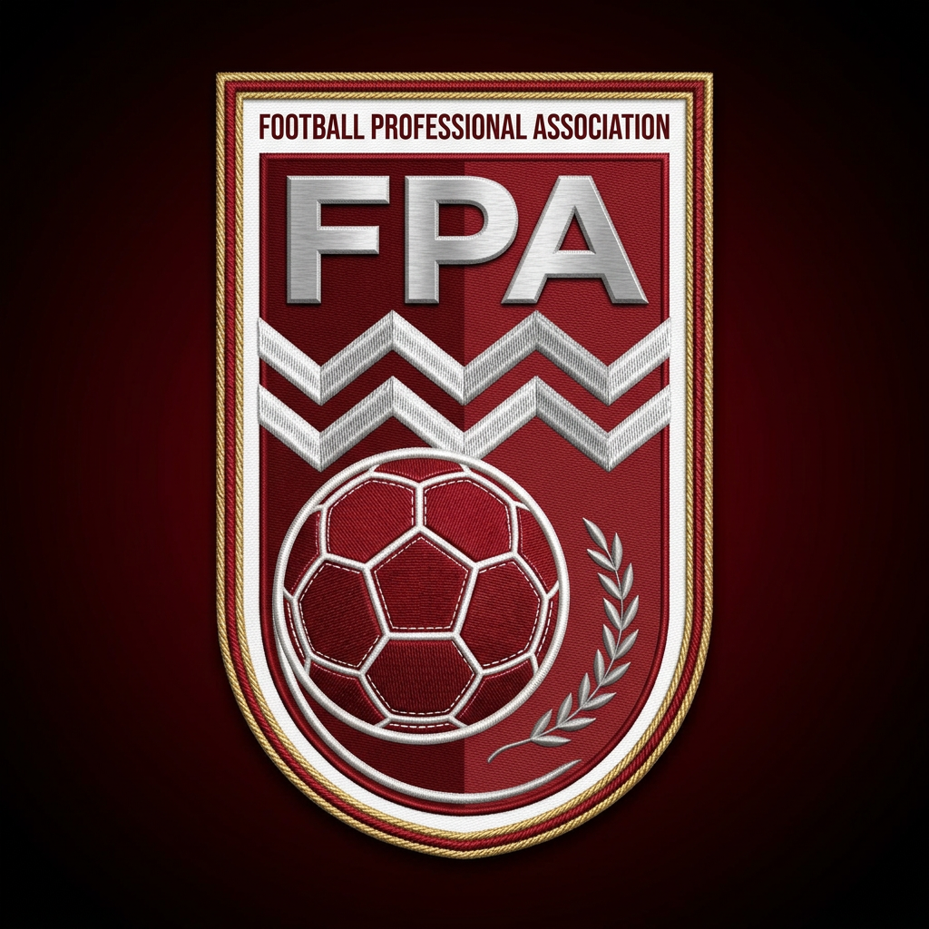 AI Design for make me a logo similiar to this but not in blue,u do it in red change sum things,and remove federation of tps professionals,and put football professional association,and remove FTP and put FPA,and change sum things to be different