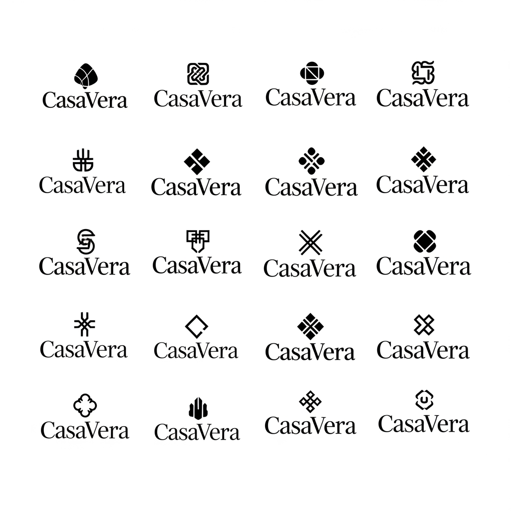 AI Design for Act as the Creative Director of a world-class branding agency such as Pentagram, Collins, or Landor.
Your task is to create a premium combination logo (symbol + wordmark) for a home furnishing and interior textile brand named "CasaVera."
Brand Background:
CasaVera specializes in premium curtains, upholstery fabrics, sofa fabrics, and interior textiles for both retail and wholesale customers. The brand name is inspired by the Italian words "Casa" (Home) and "Vera" (True), expressing the idea of "An Authentic Home."
Design Objective:
Create a timeless, sophisticated, and memorable logo where the symbol and typography work together as one premium identity. The logo should communicate comfort, craftsmanship, elegance, and trust without looking like a furniture store or fashion brand.
Creative Direction:
• Design a unique abstract symbol inspired by the harmony of Home and Fabric.
• The symbol should subtly combine architectural geometry with the soft movement of flowing textile.
• The icon should suggest shelter, warmth, craftsmanship, and premium interiors through simple geometric forms and elegant curves.
• If possible, incorporate subtle negative space to create hidden meaning.
• The symbol must never be literal—it should hint at a home and flowing fabric rather than directly illustrating them.
• The icon should be memorable enough to be recognized independently.
Typography:
• Pair the symbol with a custom serif wordmark reading "CasaVera."
• Typography should be refined, elegant, and timeless.
• Explore subtle customizations to the letterforms.
• Make the typography feel bespoke rather than based on an existing font.
• Ensure the symbol and typography feel like they belong to the same visual system.
Visual Personality:
Premium
Modern European
Quiet Luxury
Architectural
Warm
Minimal
Timeless
Balanced
Crafted
Authentic
Avoid:
• Literal houses
• Curtains
• Windows
• Sofas
• Furniture
• Fabric rolls
• Roof icons
• Generic home symbols
• Initial monograms (CV)
• Badges
• Shields
• Crests
• Floral ornaments
• Decorative swirls
• Script fonts
• Calligraphy
• Vintage styling
• Stock logo aesthetics
• Generic luxury clichés
Presentation:
Generate 12–16 different logo concepts arranged on a clean white branding exploration board.
Each concept should feature:
• One unique abstract symbol
• One matching CasaVera wordmark
• Different approaches to geometry, negative space, and proportion
• Clean black vector artwork only
Use only black on a white background.
No gradients.
No shadows.
No textures.
No mockups.
No gold.
No 3D effects.
No business cards or signage.
The final exploration board should look like an internal concept presentation from a top international branding agency, showcasing original, thoughtfully crafted logo systems rather than AI-generated decorative logos.