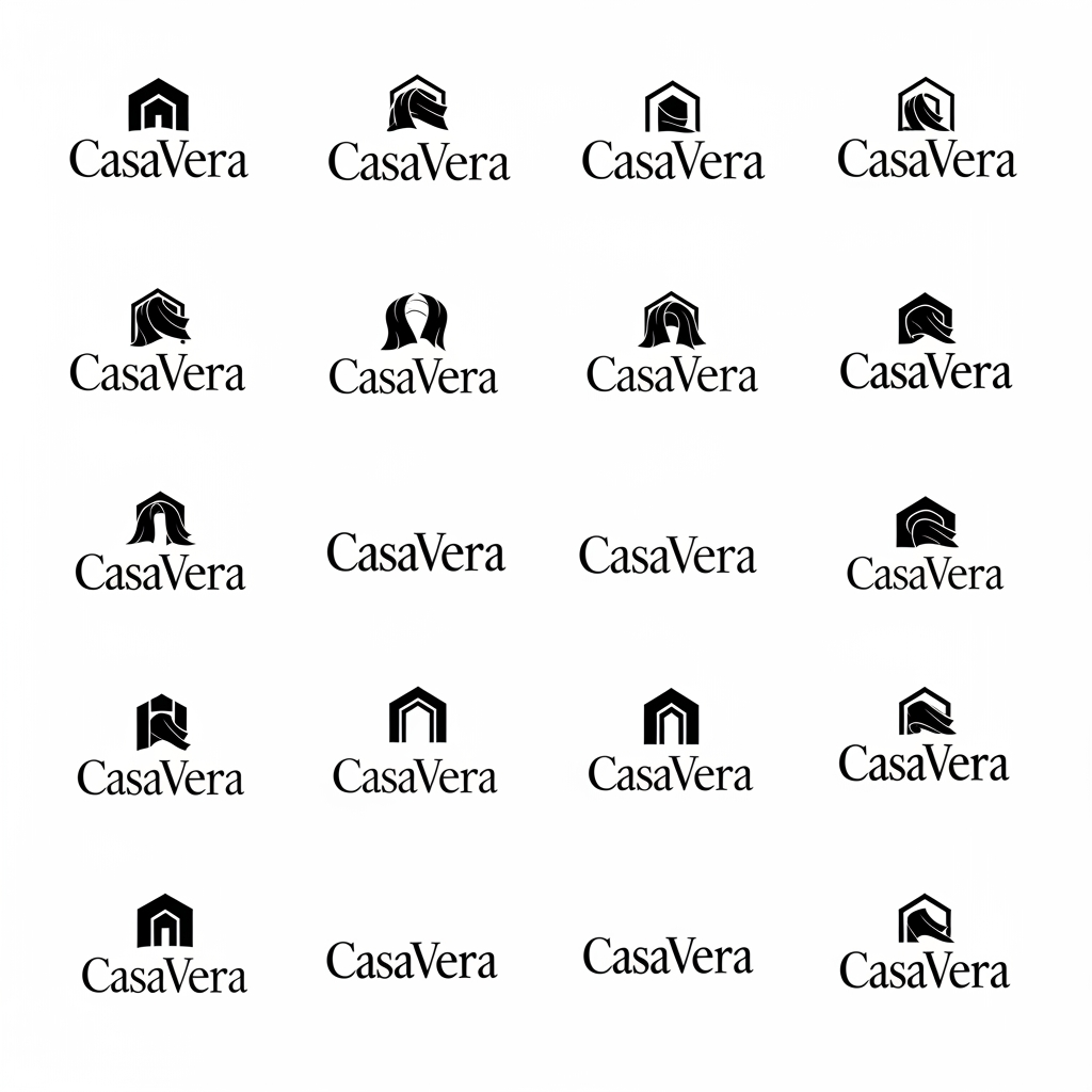 AI Design for Act as the Creative Director of a world-class branding agency such as Pentagram, Collins, or Landor.
Your task is to create a premium combination logo (symbol + wordmark) for a home furnishing and interior textile brand named "CasaVera."
Brand Background:
CasaVera specializes in premium curtains, upholstery fabrics, sofa fabrics, and interior textiles for both retail and wholesale customers. The brand name is inspired by the Italian words "Casa" (Home) and "Vera" (True), expressing the idea of "An Authentic Home."
Design Objective:
Create a timeless, sophisticated, and memorable logo where the symbol and typography work together as one premium identity. The logo should communicate comfort, craftsmanship, elegance, and trust without looking like a furniture store or fashion brand.
Creative Direction:
• Design a unique abstract symbol inspired by the harmony of Home and Fabric.
• The symbol should subtly combine architectural geometry with the soft movement of flowing textile.
• The icon should suggest shelter, warmth, craftsmanship, and premium interiors through simple geometric forms and elegant curves.
• If possible, incorporate subtle negative space to create hidden meaning.
• The symbol must never be literal—it should hint at a home and flowing fabric rather than directly illustrating them.
• The icon should be memorable enough to be recognized independently.
Typography:
• Pair the symbol with a custom serif wordmark reading "CasaVera."
• Typography should be refined, elegant, and timeless.
• Explore subtle customizations to the letterforms.
• Make the typography feel bespoke rather than based on an existing font.
• Ensure the symbol and typography feel like they belong to the same visual system.
Visual Personality:
Premium
Modern European
Quiet Luxury
Architectural
Warm
Minimal
Timeless
Balanced
Crafted
Authentic
Avoid:
• Literal houses
• Curtains
• Windows
• Sofas
• Furniture
• Fabric rolls
• Roof icons
• Generic home symbols
• Initial monograms (CV)
• Badges
• Shields
• Crests
• Floral ornaments
• Decorative swirls
• Script fonts
• Calligraphy
• Vintage styling
• Stock logo aesthetics
• Generic luxury clichés
Presentation:
Generate 12–16 different logo concepts arranged on a clean white branding exploration board.
Each concept should feature:
• One unique abstract symbol
• One matching CasaVera wordmark
• Different approaches to geometry, negative space, and proportion
• Clean black vector artwork only
Use only black on a white background.
No gradients.
No shadows.
No textures.
No mockups.
No gold.
No 3D effects.
No business cards or signage.
The final exploration board should look like an internal concept presentation from a top international branding agency, showcasing original, thoughtfully crafted logo systems rather than AI-generated decorative logos.