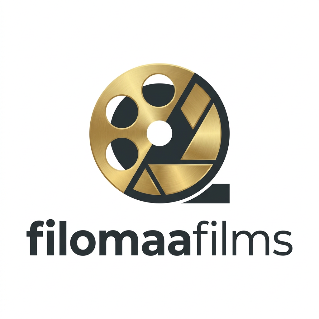 AI Design for A professional, minimalist logo design for a film production company named filomaafilms. The design features a stylized, elegant fusion of a film reel and a camera shutter, using a sophisticated color palette of deep charcoal and metallic gold. The typography is sleek, modern, and clean, set against a solid white background to ensure versatility and high-end brand recognition.
