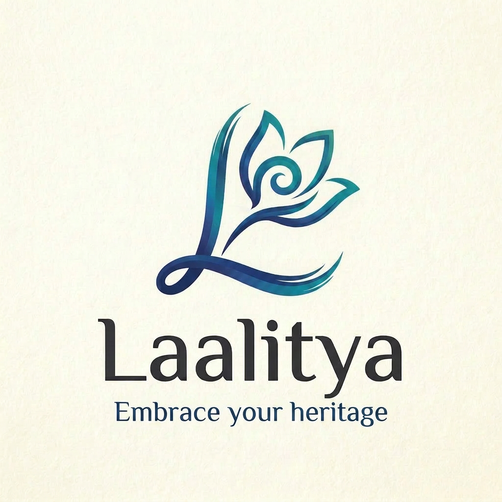 AI Design for Change the Lalitha Colour to the blue colour as used in the Logo. Write a tagline "Embrace your heritage' underneath Laalitya