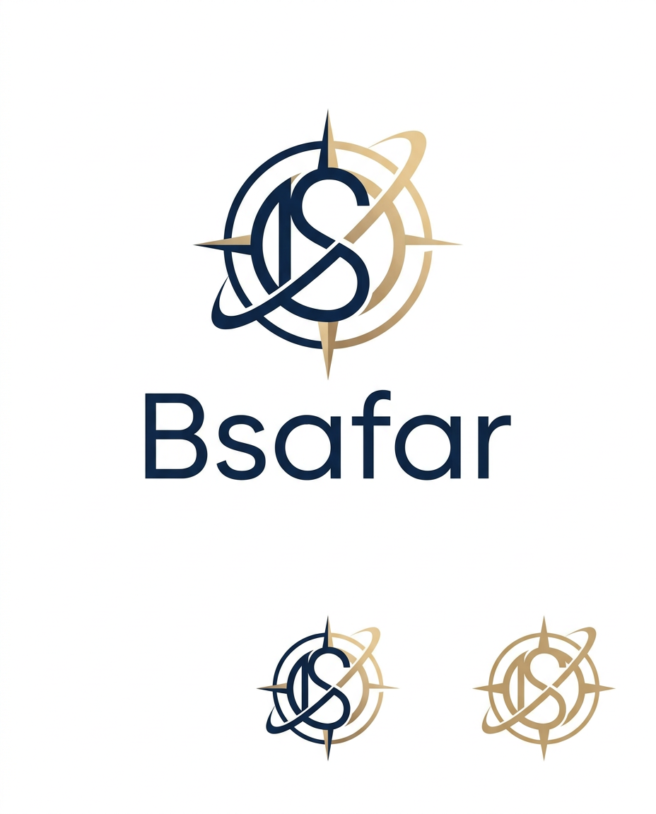 AI Design for Create a premium, minimal, modern logo for a travel essentials brand named “Bsafar”.
Brand meaning: Bsafar is a trusted travel companion offering smart travel organizers, bags, passport holders, tech accessories, comfort essentials, travel care products, and travel clothing. The brand should feel reliable, stylish, practical, and travel-friendly.
Logo concept: Combine the letter “B” or “BS” with a subtle travel-inspired symbol such as a compass mark, route line, location pin, folded map, luggage tag, or passport stamp. The symbol should be simple, elegant, and not too literal. Avoid using a generic airplane icon unless it is extremely minimal and premium.
Style: luxury minimal, clean vector logo, modern sans-serif typography, balanced spacing, premium brand identity, simple geometric form, high-end travel product brand look.
Color palette: deep navy, warm beige, champagne gold, charcoal black, or off-white. Use only 1–2 premium colors. The logo should work well in both light and dark backgrounds.
Typography: elegant modern sans-serif font, clean letter spacing, slightly rounded but professional. The word “Bsafar” should be readable and memorable.
Mood: premium, trustworthy, smart, minimal, global, travel-ready, elegant.
Output: flat vector logo, no mockup, no 3D effect, no shadows, no complex illustration, no background scene, no extra text except “Bsafar”. Include a clean icon version and a full wordmark version.