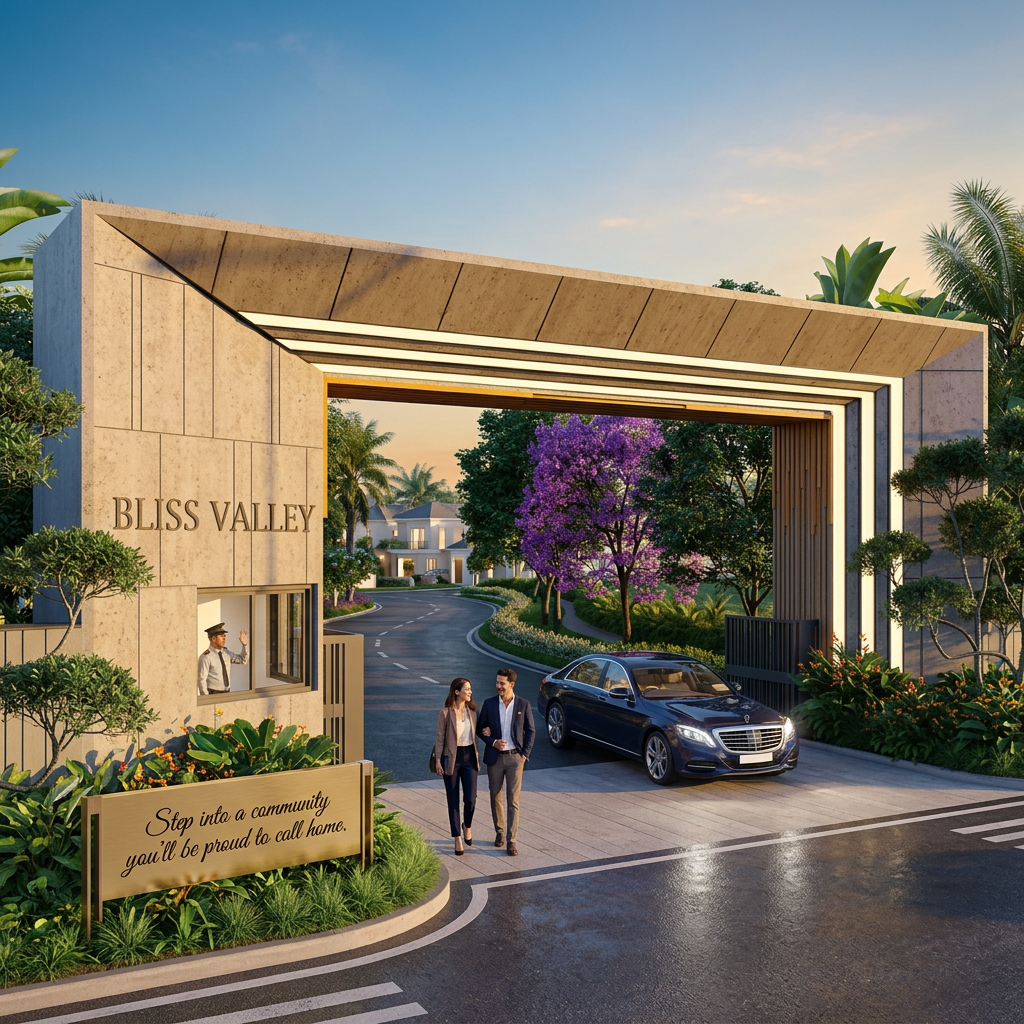AI Design for Visual - Project entrance gateway visual Caption - Step into a community you'll be proud to call home. devlelop thse visual ee visual use chauu