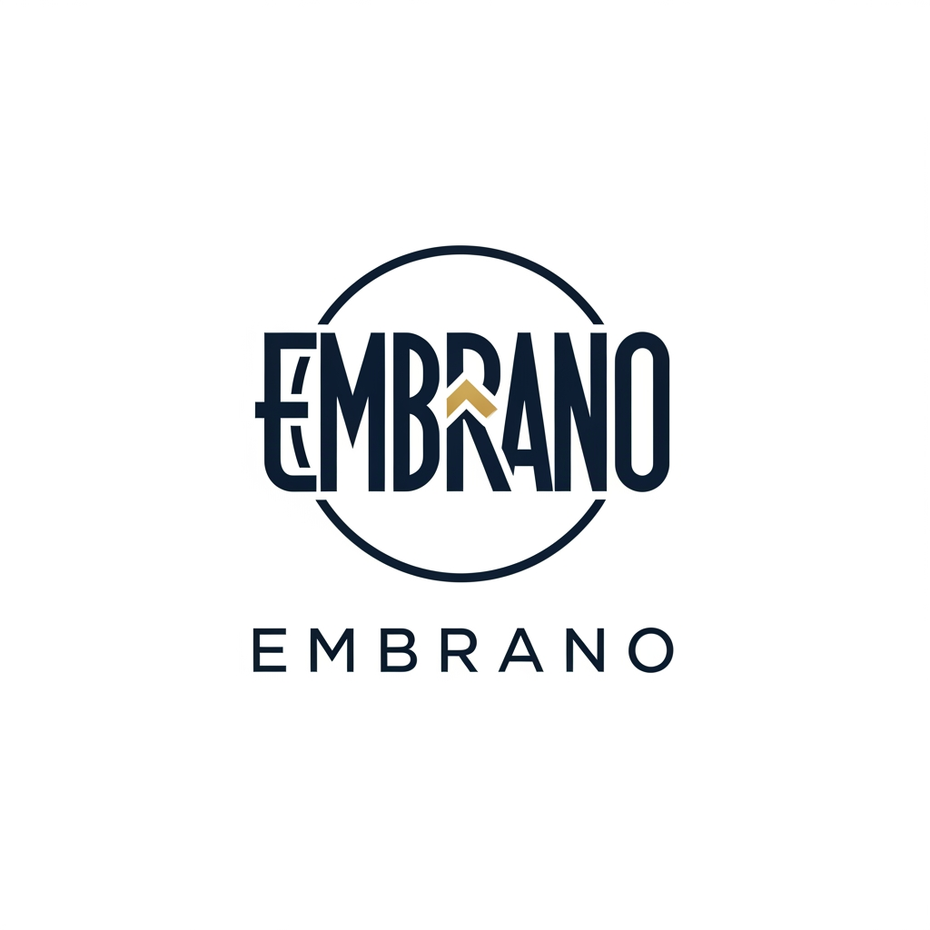 AI Design for Create a world-class luxury logo for the brand "EMBRANO".
Design a unique abstract monogram by intelligently combining the letters E, M, B, R, A, N, and O into one iconic geometric symbol. The monogram should be clean, bold, memorable, and instantly recognizable, using perfect symmetry, negative space, and precise geometric construction. Create a premium corporate identity that feels timeless and globally recognizable.
Incorporate a sleek circular ring that partially surrounds the monogram, blending seamlessly with the letter structure. Integrate a sophisticated upward angular line inside the icon to represent innovation, business growth, leadership, success, and future vision. The symbol should appear balanced, minimal, and powerful.
Typography should use a custom modern sans-serif wordmark reading "EMBRANO" with perfect kerning, elegant proportions, and luxury branding aesthetics.
Use only two colors:
• Deep Navy Blue (#0F2D5C)
• Metallic Gold (#C89A2B)
White background only.
Style:
Minimalist, Modern, Luxury, Corporate, Geometric, Monogram, Swiss Design, Bauhaus Influence, Golden Ratio, Grid-Based Construction, Negative Space, Iconic Brand Identity, Premium Vector Logo, Flat Design, Clean Lines, Precision Geometry, Elegant Symmetry, Fortune 500 Style Branding.
The logo must be:
• Original and unique
• Highly memorable
• Instantly recognizable
• Scalable from favicon to billboard
• Suitable for technology, finance, AI, consulting, startup, and enterprise brands
• Professional SVG vector style
• Perfect visual balance
• Award-winning branding quality
Avoid:
Clipart, generic icons, stock symbols, unnecessary decoration, gradients, 3D effects, shadows, mockups, textures, bevels, glows, watermarks, background graphics, overly complex details, copied designs.
Output:
Ultra-clean premium vector logo, centered composition, high contrast, Adobe Illustrator quality, Behance featured branding, Dribbble award-winning style, global brand identity. masterpiece, best quality, award-winning logo, iconic brand mark, luxury identity, geometric perfection, Swiss typography, premium visual identity, modern emblem, futuristic monogram, clean vector artwork, Fortune 500 branding, pentagram style branding, landor inspired, interbrand quality, minimal masterpiece, elegant negative space, timeless logo, global brand symbol.