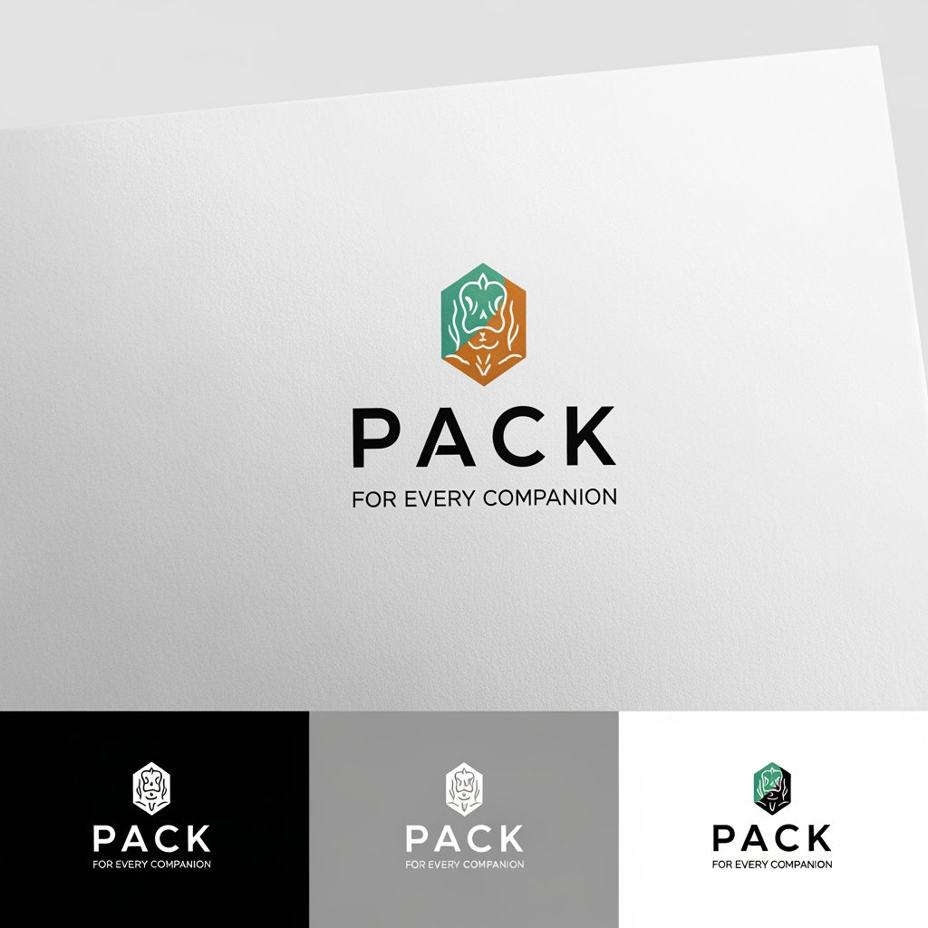 AI Design for Design a modern, professional logo for a brand named “PACK” with the tagline “For Every Companion.”
Brand Context:
PACK is a clean, trustworthy, and scalable brand (likely in the pet/companion ecosystem), so the logo should feel premium, minimal, and reliable, not playful or cartoonish. It should work well for a startup that could grow into a large platform.
Style Direction:
Minimalist, sleek, and highly professional
Inspired by modern tech/startup branding (like health-tech or platform companies)
Avoid clutter, gradients, or overly complex illustrations
Strong emphasis on clarity and brand recall
Typography:
Use a clean, sans-serif font similar to the current PACK branding
Bold or semi-bold weight for “PACK” to make it dominant
Ensure spacing (kerning) is balanced and intentional
The tagline “For Every Companion” should be smaller, lighter, and neatly aligned under or beside the brand name
Color Palette:
Use the same deep green tone as the existing logo (primary brand color)
Background: white or very light neutral
Optional: subtle grayscale tones for variation, but keep it mostly monochromatic
Logo Mark / Icon:
Include a simple, modern icon that complements the name PACK
Ideas to explore (keep subtle, not literal or cartoonish):
Abstract representation of connection, care, or grouping (“pack”)
Minimal pet/companion symbolism (very refined, not obvious)
Geometric or rounded-square icon similar to app branding
Icon should work both:
As part of the full logo
As a standalone app icon / favicon
Layout Variations:
Generate 2–3 variations:
Horizontal layout (icon + PACK + tagline)
Stacked layout (icon above, text below)
App-style icon version (just symbol + “P” or abstract mark)
Overall Feel:
Confident, calm, and premium
Should look like a funded startup’s logo, not a school project
Something that would fit naturally alongside brands like health-tech or platform companies
Output Requirements:
High-resolution
Clean edges, vector-style
Balanced spacing and alignment
White background