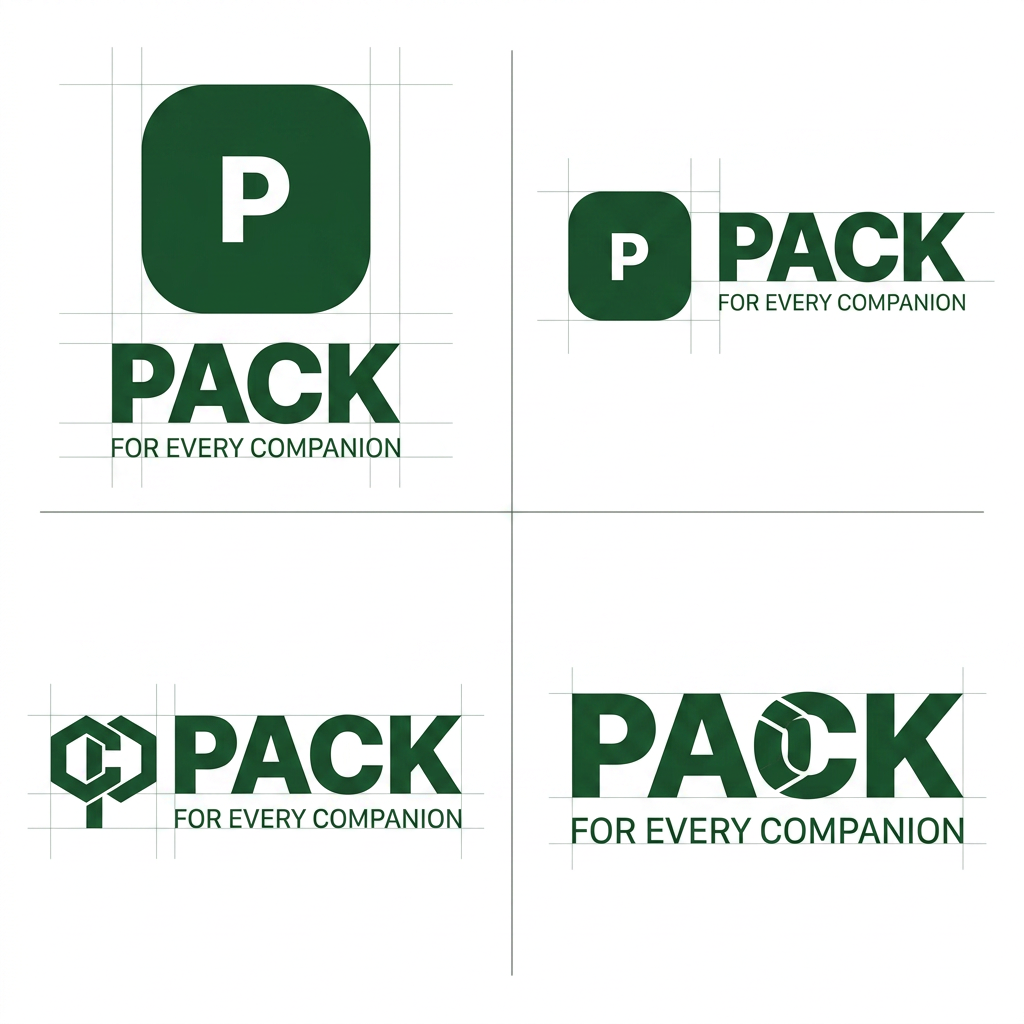 AI Design for Design a modern, professional logo for a brand named “PACK” with the tagline “For Every Companion.”
Brand Context:
PACK is a clean, trustworthy, and scalable brand (likely in the pet/companion ecosystem), so the logo should feel premium, minimal, and reliable, not playful or cartoonish. It should work well for a startup that could grow into a large platform.
Style Direction:
Minimalist, sleek, and highly professional
Inspired by modern tech/startup branding (like health-tech or platform companies)
Avoid clutter, gradients, or overly complex illustrations
Strong emphasis on clarity and brand recall
Typography:
Use a clean, sans-serif font similar to the current PACK branding
Bold or semi-bold weight for “PACK” to make it dominant
Ensure spacing (kerning) is balanced and intentional
The tagline “For Every Companion” should be smaller, lighter, and neatly aligned under or beside the brand name
Color Palette:
Use the same deep green tone as the existing logo (primary brand color)
Background: white or very light neutral
Optional: subtle grayscale tones for variation, but keep it mostly monochromatic
Logo Mark / Icon:
Include a simple, modern icon that complements the name PACK
Ideas to explore (keep subtle, not literal or cartoonish):
Abstract representation of connection, care, or grouping (“pack”)
Minimal pet/companion symbolism (very refined, not obvious)
Geometric or rounded-square icon similar to app branding
Icon should work both:
As part of the full logo
As a standalone app icon / favicon
Layout Variations:
Generate 2–3 variations:
Horizontal layout (icon + PACK + tagline)
Stacked layout (icon above, text below)
App-style icon version (just symbol + “P” or abstract mark)
Overall Feel:
Confident, calm, and premium
Should look like a funded startup’s logo, not a school project
Something that would fit naturally alongside brands like health-tech or platform companies
Output Requirements:
High-resolution
Clean edges, vector-style
Balanced spacing and alignment
White background