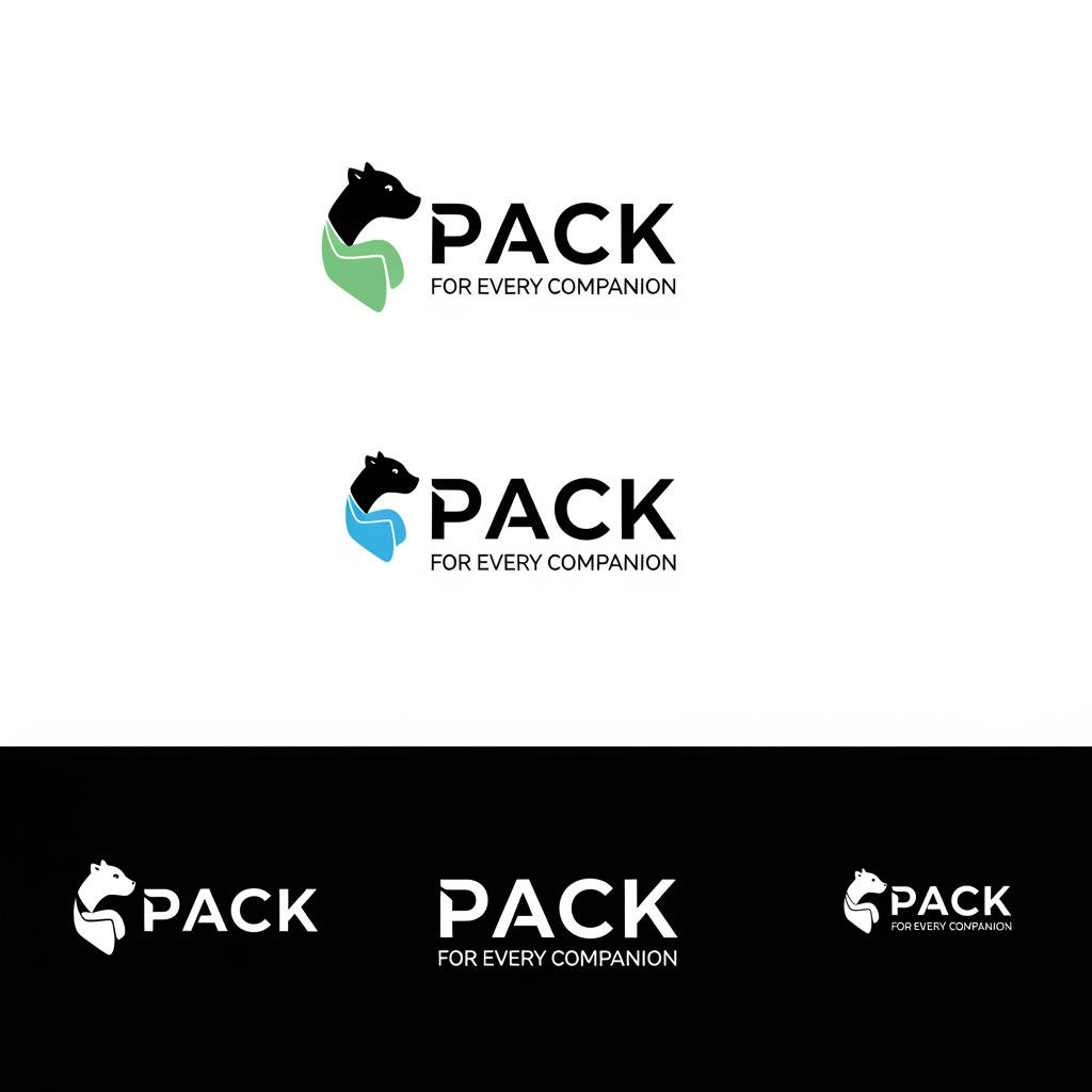 AI Design for Design a modern, professional logo for a brand named “PACK” with the tagline “For Every Companion.”
Brand Context:
PACK is a clean, trustworthy, and scalable brand (likely in the pet/companion ecosystem), so the logo should feel premium, minimal, and reliable, not playful or cartoonish. It should work well for a startup that could grow into a large platform.
Style Direction:
Minimalist, sleek, and highly professional
Inspired by modern tech/startup branding (like health-tech or platform companies)
Avoid clutter, gradients, or overly complex illustrations
Strong emphasis on clarity and brand recall
Typography:
Use a clean, sans-serif font similar to the current PACK branding
Bold or semi-bold weight for “PACK” to make it dominant
Ensure spacing (kerning) is balanced and intentional
The tagline “For Every Companion” should be smaller, lighter, and neatly aligned under or beside the brand name
Color Palette:
Use the same deep green tone as the existing logo (primary brand color)
Background: white or very light neutral
Optional: subtle grayscale tones for variation, but keep it mostly monochromatic
Logo Mark / Icon:
Include a simple, modern icon that complements the name PACK
Ideas to explore (keep subtle, not literal or cartoonish):
Abstract representation of connection, care, or grouping (“pack”)
Minimal pet/companion symbolism (very refined, not obvious)
Geometric or rounded-square icon similar to app branding
Icon should work both:
As part of the full logo
As a standalone app icon / favicon
Layout Variations:
Generate 2–3 variations:
Horizontal layout (icon + PACK + tagline)
Stacked layout (icon above, text below)
App-style icon version (just symbol + “P” or abstract mark)
Overall Feel:
Confident, calm, and premium
Should look like a funded startup’s logo, not a school project
Something that would fit naturally alongside brands like health-tech or platform companies
Output Requirements:
High-resolution
Clean edges, vector-style
Balanced spacing and alignment
White background