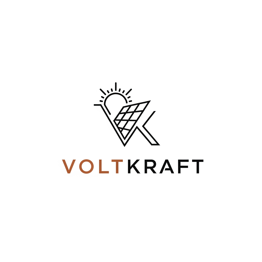 AI Design for act as a graphic designer, I want to create a logo for branding my company, that operates in solar panel installation. I want the design to be minimal and sleek, keep it very professional and give me different colour options as well. Company name - VOLTKRAFT