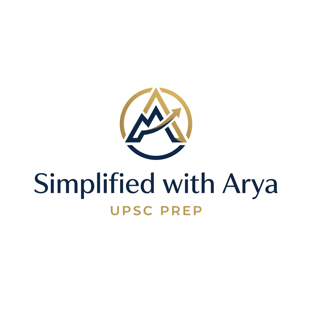 AI Design for A minimalist and sophisticated logo design for a UPSC-focused educational brand, featuring elegant typography that reads 'Simplified with Arya'. The design incorporates a subtle, abstract icon representing wisdom, growth, or a mountain peakwith letter " A " as mountain peak, rendered in a clean professional color palette of deep navy and gold, set against a pristine white background to evoke clarity and academic excellence.