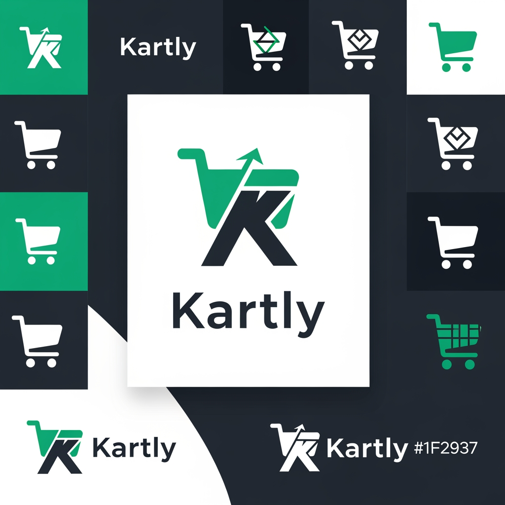 AI Design for Design a modern, premium, minimalist logo for a SaaS company named "Kartly". Kartly is a no-code eCommerce website builder that allows users to visually create, customize, and manage complete online stores without writing any code. Create a clean, memorable icon by combining a shopping cart with the letter "K" or a simple geometric commerce-inspired symbol. Use a flat, professional style with smooth rounded edges, inspired by brands like Shopify, Stripe, Linear, and Vercel. Use an emerald green (#00C875) and dark charcoal (#1F2937) color palette, with a version on a white background and another on a dark background. Choose a modern sans-serif wordmark with excellent readability. The logo should be scalable, recognizable as an app icon, favicon, and website header, and convey trust, innovation, simplicity, and growth. Deliver both icon-only, wordmark-only, and combined horizontal versions in a clean vector style.