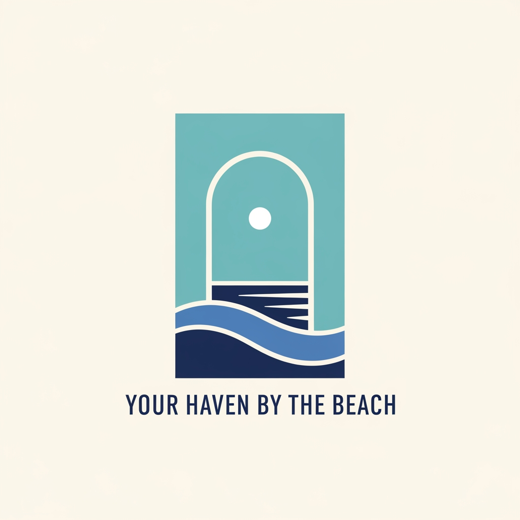 AI Design for Create a minimal architectural emblem inspired by a doorway opening directly toward the ocean horizon. The symbol should communicate arrival, escape, and serenity through simple geometric forms. Avoid drawing a literal door or beach.
Tagline: Your Haven by the Beach.