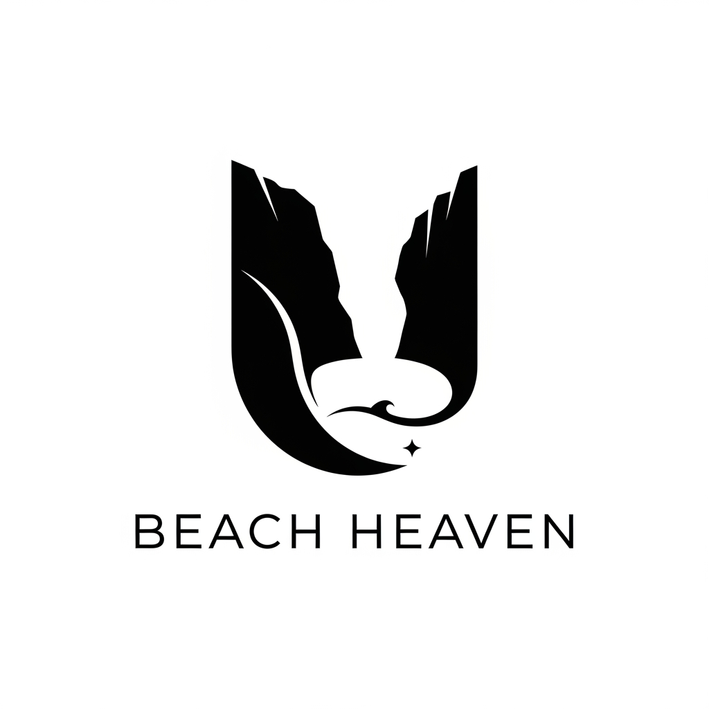 AI Design for Design a luxury symbolic logo for Beach Heaven inspired by a hidden cove discovered between coastal cliffs. Create an abstract emblem using elegant negative space to represent protection, privacy, and exclusivity. The icon should feel like a luxury fashion-house symbol rather than a resort logo.
Typography:
Beach Heaven — Great Vibes
Gorai — Baskerville Display PT
Managed by Shreeji Hospitality — Baskerville Display PT
Tagline: Escape Beyond the Ordinary.