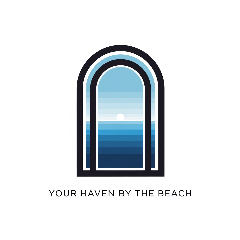 AI Design for Create a minimal architectural emblem inspired by a doorway opening directly toward the ocean horizon. The symbol should communicate arrival, escape, and serenity through simple geometric forms. Avoid drawing a literal door or beach.
Tagline: Your Haven by the Beach.