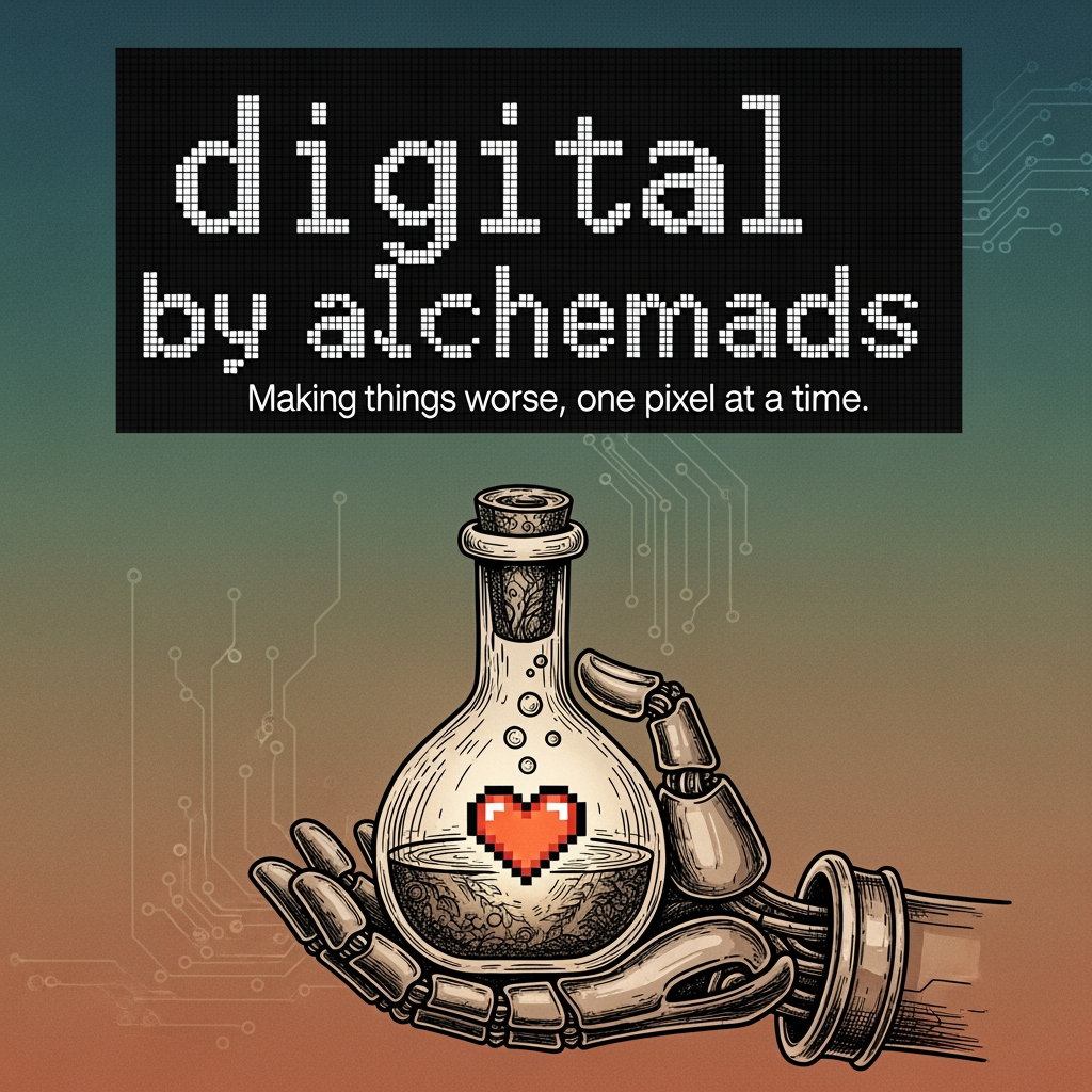 AI Design for my instagram acounts name is digital by alchemads give me a loggo that is actually a sarcastic one