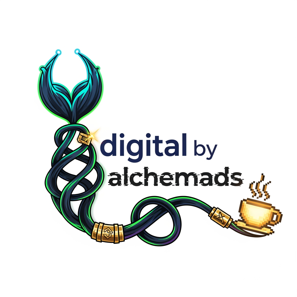 AI Design for my instagram acounts name is digital by alchemads give me a loggo that is actually a sarcastic one but it should be an attractive one with a tale design