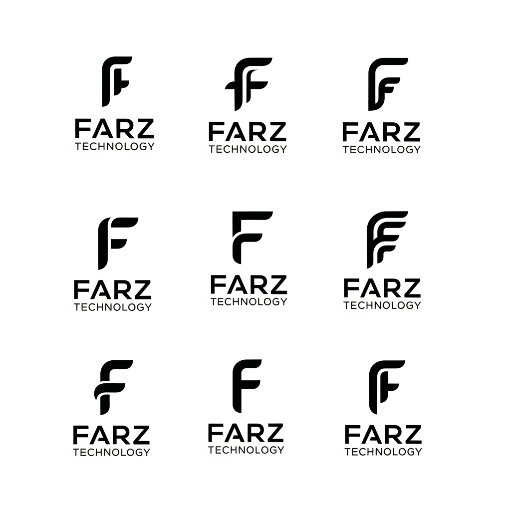 AI Design for Design a premium black logo for "Farz Technology" on a pure white background. Use only the letter "F" as the icon. Do not combine it with any other letter, hidden initials, or monograms. The "F" should be custom-designed from scratch, not typed from an existing font.
Create a unique, minimalist, and iconic "F" using smooth curves, rounded corners, balanced geometry, and clean negative space. The letter should feel sturdy, modern, premium, and timeless—not sharp, racing-style, futuristic, gaming, or aggressive. Avoid sharp cuts, spikes, italic slants, fragmented shapes, or overly decorative elements.
The logo should be simple enough to be recognized instantly and memorable enough to stand alone as a brand mark, similar in quality to the logos of Apple, Nike, OpenAI, Notion, Stripe, or Airbnb. Focus on elegance, simplicity, and originality rather than complexity.
Place the custom "F" icon above the text "Farz Technology." Use a modern geometric sans-serif typeface with rounded edges (similar to Circular, Söhne, Inter, SF Pro, or Avenir Next). The typography should be clean, balanced, and professional.
Use only solid black on a pure white background. Flat vector style. No gradients, shadows, 3D effects, textures, circuit patterns, AI symbols, globes, hexagons, arrows, or generic tech icons.
The final logo should look like it was designed by a top branding agency—minimal, luxurious, scalable, and suitable for a global software, AI, and technology company. Generate 8–12 completely different custom "F" concepts instead of font variations.