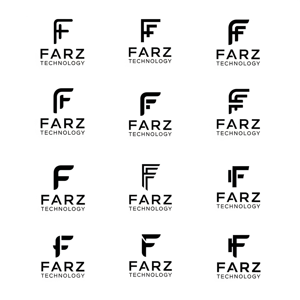 AI Design for Design a premium black logo for "Farz Technology" on a pure white background. Use only the letter "F" as the icon. Do not combine it with any other letter, hidden initials, or monograms. The "F" should be custom-designed from scratch, not typed from an existing font.
Create a unique, minimalist, and iconic "F" using smooth curves, rounded corners, balanced geometry, and clean negative space. The letter should feel sturdy, modern, premium, and timeless—not sharp, racing-style, futuristic, gaming, or aggressive. Avoid sharp cuts, spikes, italic slants, fragmented shapes, or overly decorative elements.
The logo should be simple enough to be recognized instantly and memorable enough to stand alone as a brand mark, similar in quality to the logos of Apple, Nike, OpenAI, Notion, Stripe, or Airbnb. Focus on elegance, simplicity, and originality rather than complexity.
Place the custom "F" icon above the text "Farz Technology." Use a modern geometric sans-serif typeface with rounded edges (similar to Circular, Söhne, Inter, SF Pro, or Avenir Next). The typography should be clean, balanced, and professional.
Use only solid black on a pure white background. Flat vector style. No gradients, shadows, 3D effects, textures, circuit patterns, AI symbols, globes, hexagons, arrows, or generic tech icons.
The final logo should look like it was designed by a top branding agency—minimal, luxurious, scalable, and suitable for a global software, AI, and technology company. Generate 8–12 completely different custom "F" concepts instead of font variations.