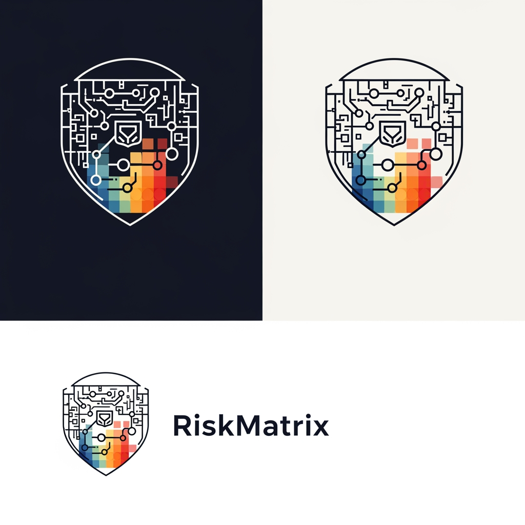 AI Design for Create a premium logo for an industrial cybersecurity platform named RiskMatrix.
The platform visualizes digital twins of industrial environments and overlays cyber risk, vulnerabilities, attack paths, and exposure.
The icon should combine:
industrial layout
graph intelligence
heatmap
risk scoring
connected systems
digital twin
Think of a control room dashboard represented as a clean geometric symbol.
Flat vector.
No gradients.
Minimal.
Suitable for Fortune 500 customers.
Dark and light versions.