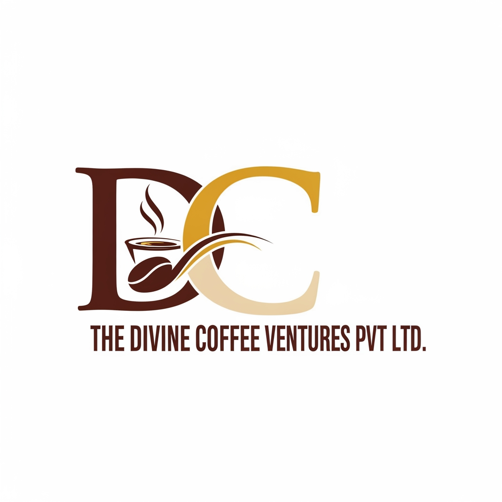 AI Design for THE DIVINE COFFEE VENTURES PVT LTD LOGO WITHOUT CIRCLE IN DESIGN WITH LETEER DC IN DESIGN