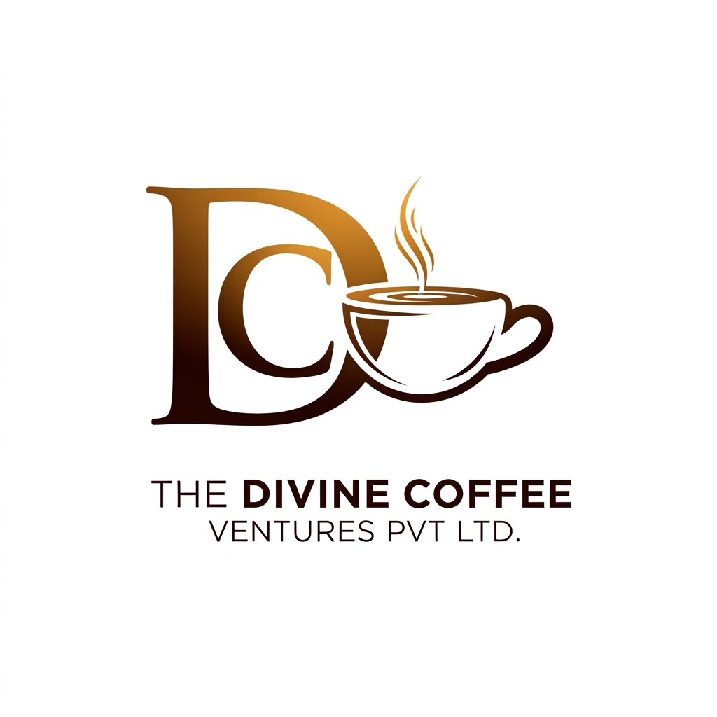 AI Design for THE DIVINE COFFEE VENTURES PVT LTD LOGO WITHOUT CIRCLE IN DESIGN WITH LETEER DC IN DESIGN WITH CUP IN DESIGN