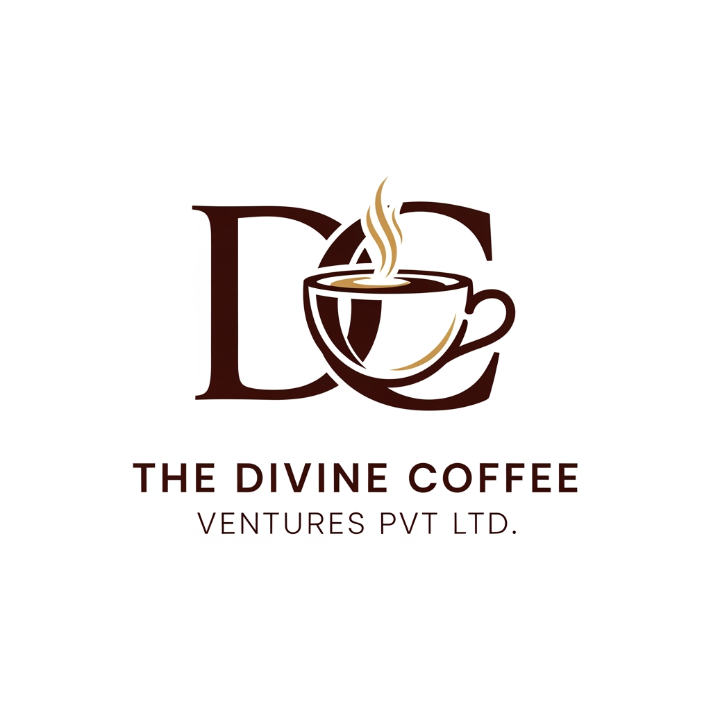 AI Design for THE DIVINE COFFEE VENTURES PVT LTD LOGO WITHOUT CIRCLE IN DESIGN WITH LETEER DC IN DESIGN WITH CUP IN DESIGN