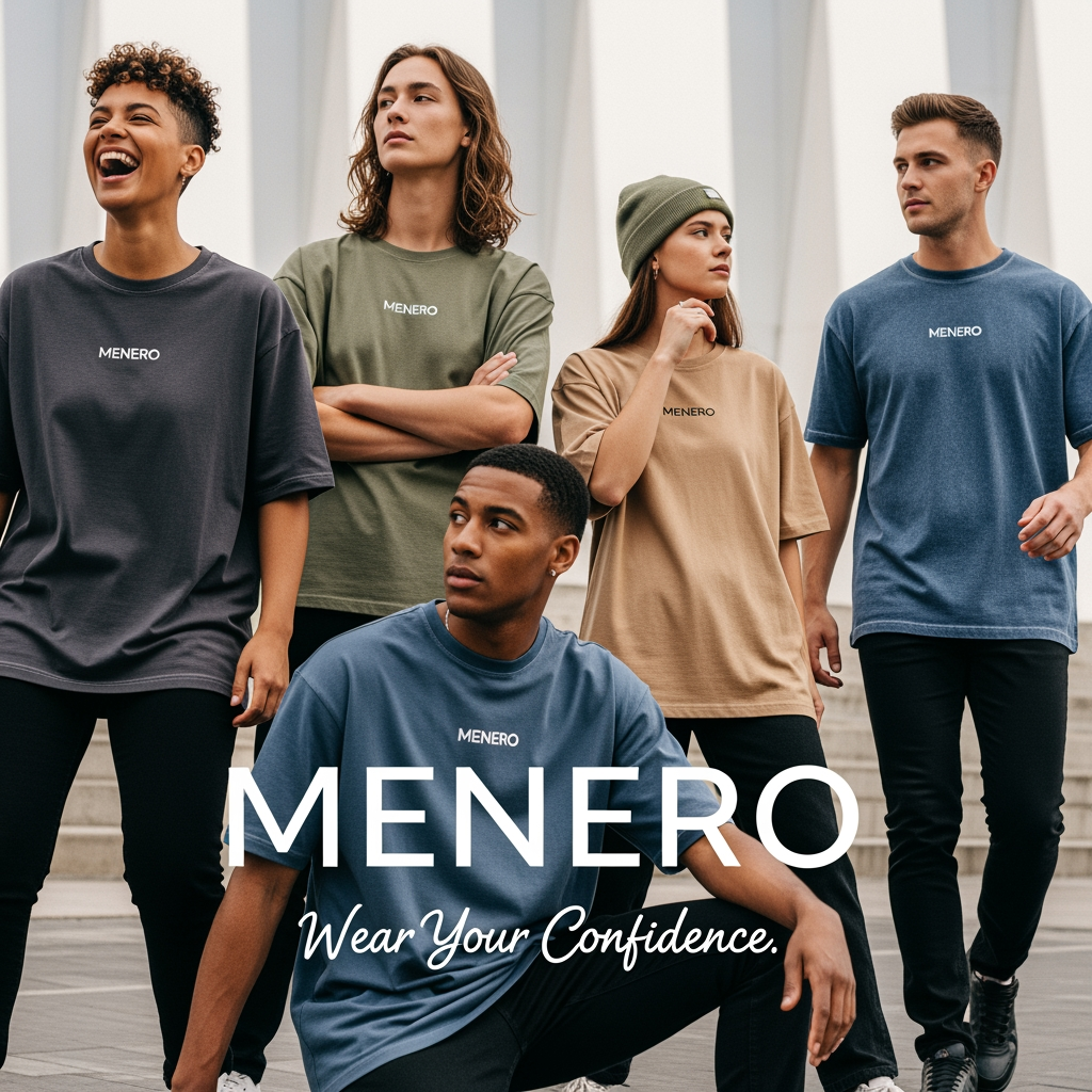 AI Design for MENERO is a modern fashion brand creating premium oversized T-shirts for bold, confident everyday style. Designed for comfort, individuality, and effortless self-expression.

Wear Your Confidence.