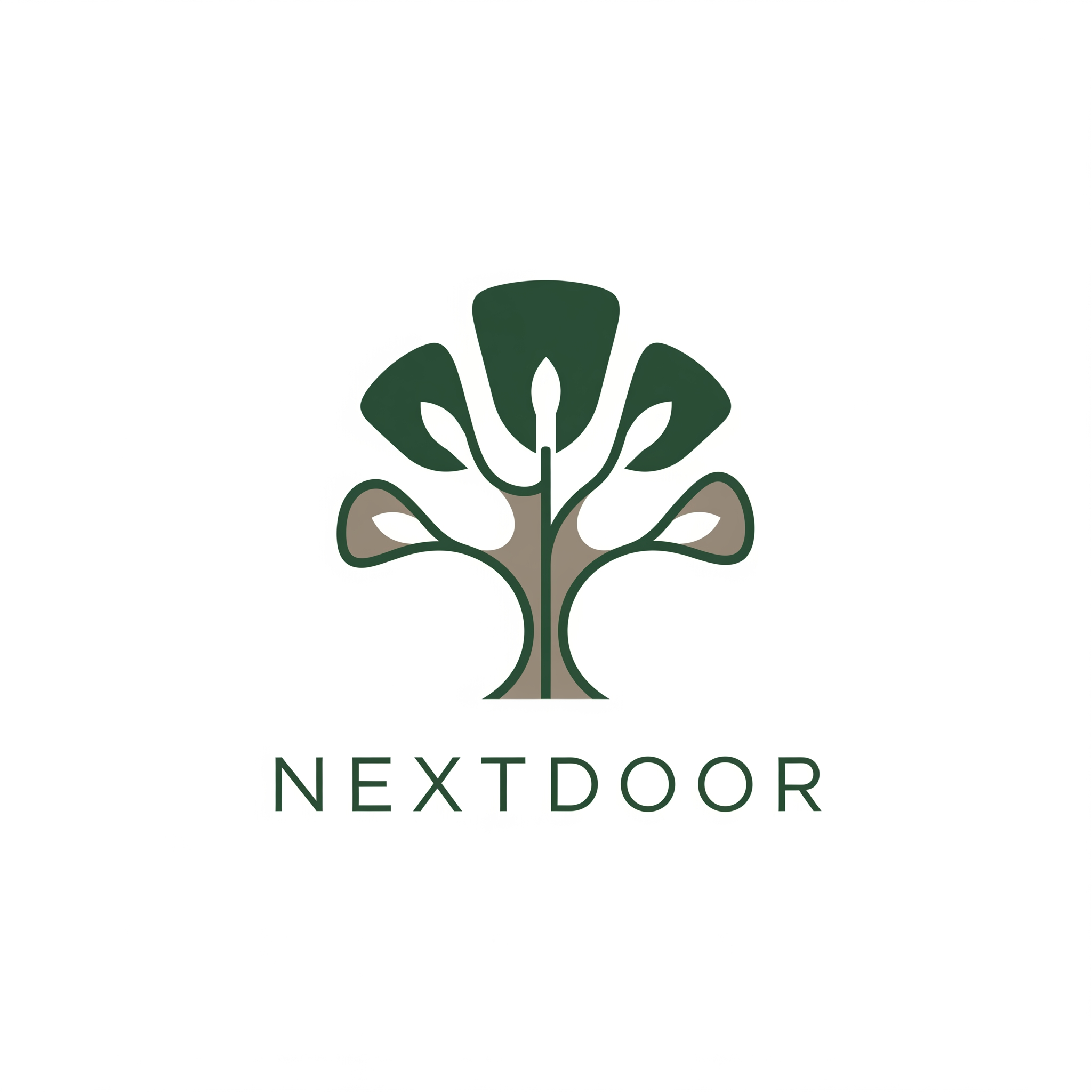 AI Design for I need a minimal abstract logo element for the brand 'NextDoor'. It is a tree brand and there are lot of branches under this brand such as :Next Door consulting Next Door Events Next Door Weddings Next Door Technicals Next Door Productions Next Door Stills / Next Door photography Next Door Rentals Next Door travels Next Door vibes Next Door Hotels Next Door Prints Next Door cafe Next Door - Next Gen