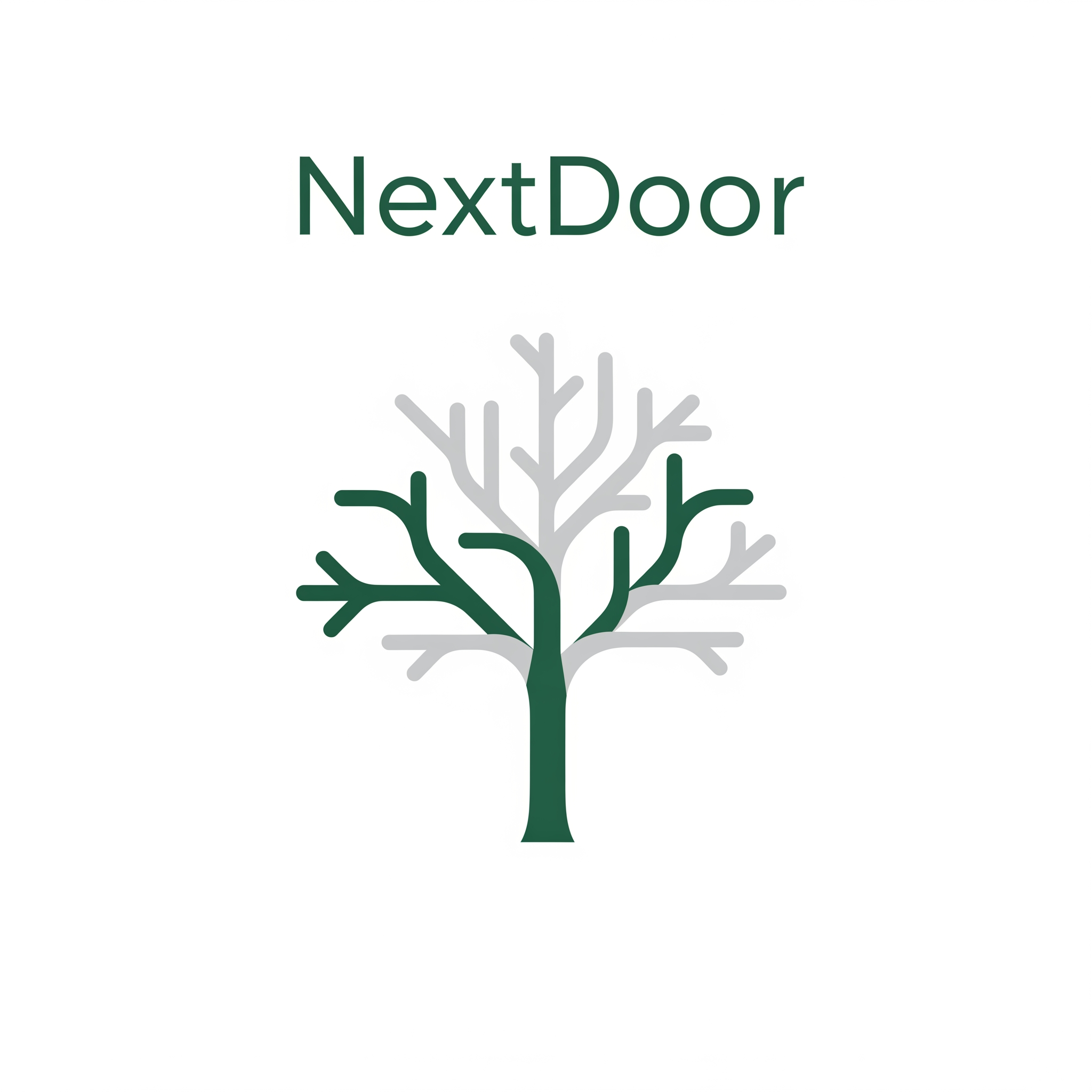 AI Design for I need a minimal abstract logo element for the brand 'NextDoor'. It is a tree brand and there are lot of branches under this brand such as :Next Door consulting Next Door Events Next Door Weddings Next Door Technicals Next Door Productions Next Door Stills / Next Door photography Next Door Rentals Next Door travels Next Door vibes Next Door Hotels Next Door Prints Next Door cafe Next Door - Next Gen