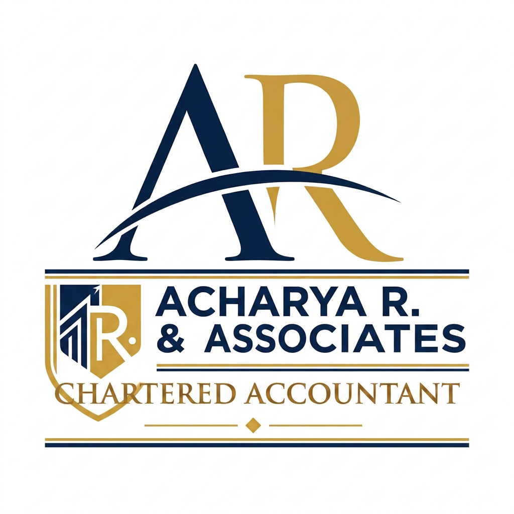 AI Design for A audit firm with name Acharya R. & Associates with color combination of nevy blue and gold. in place of audit and assurance mention Chartered Accountant. in uploaded logo use the previous created logo design