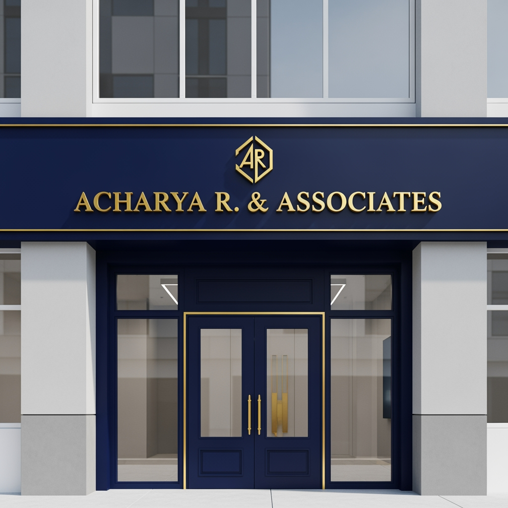 AI Design for A audit firm with name Acharya R. & Associates with color combination of nevy blue and gold