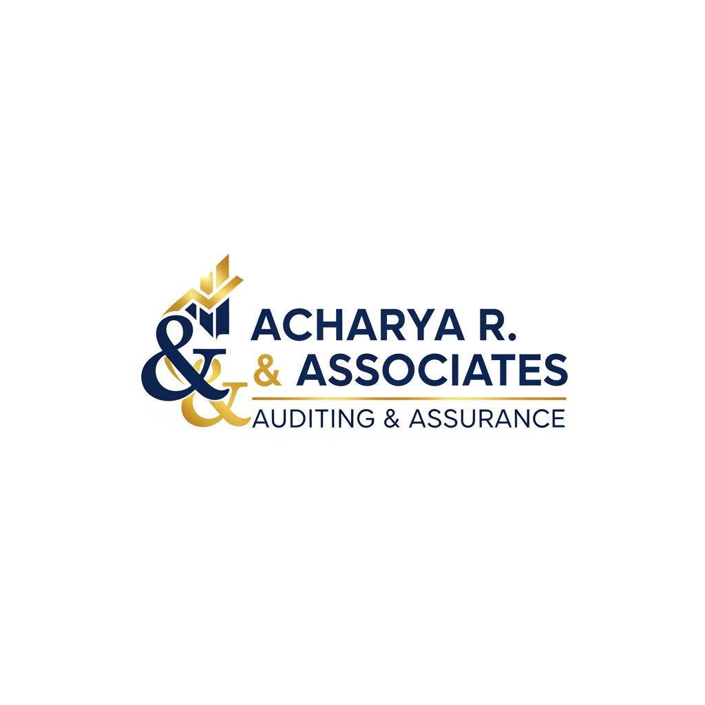 AI Design for A audit firm with name Acharya R. & Associates with color combination of nevy blue and gold