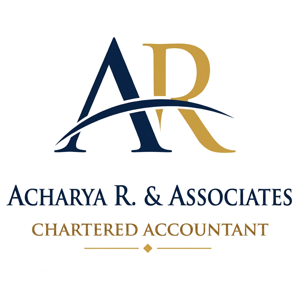 AI Design for A audit firm with name Acharya R. & Associates with color combination of nevy blue and gold. in place of audit and assurance mention Chartered Accountant. in the second uploaded layout of logo