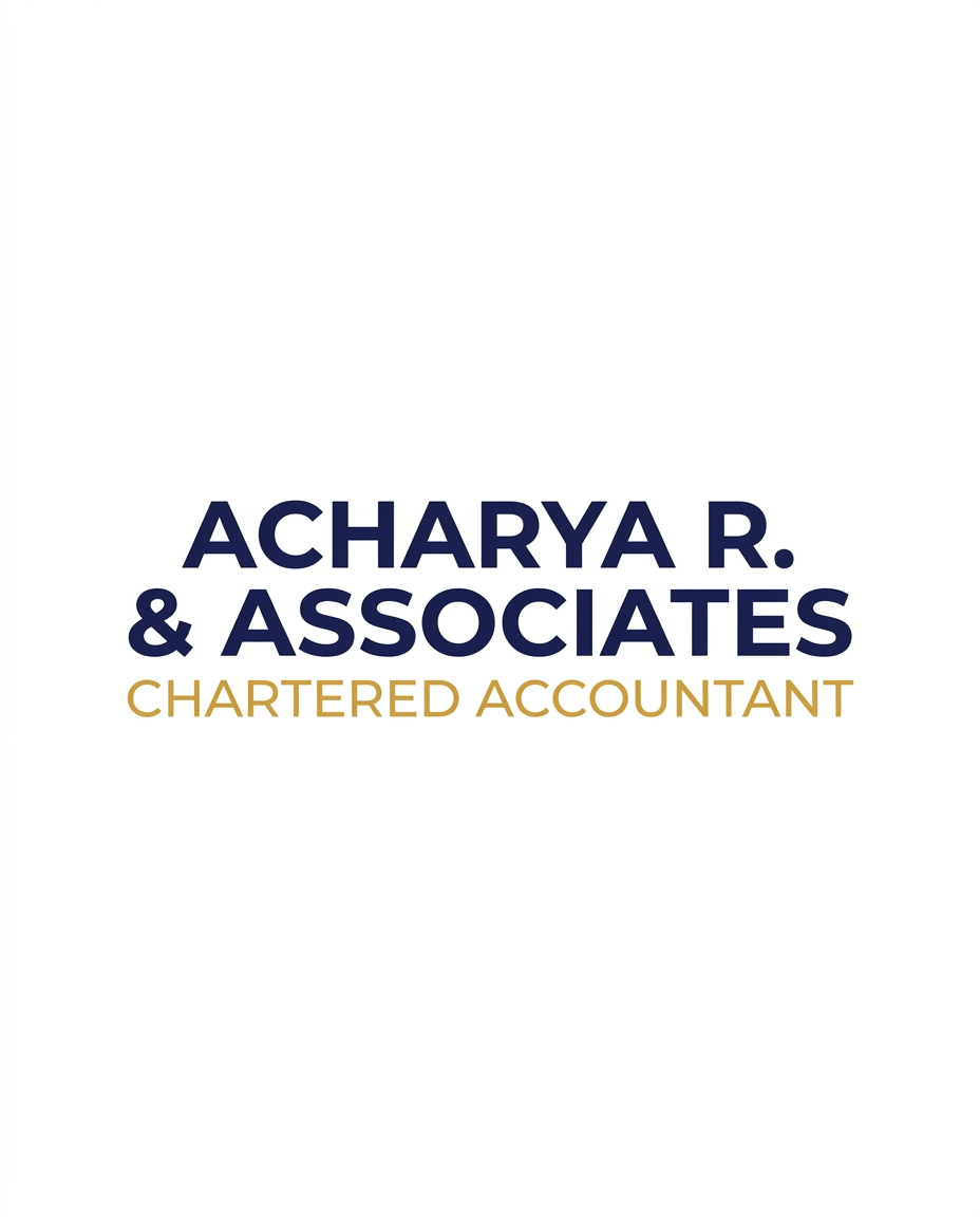 AI Design for A audit firm with name Acharya R. & Associates with color combination of nevy blue and gold. in place of audit and assurance mention Chartered Accountant. in uploaded logo use the previous created logo design remove AR