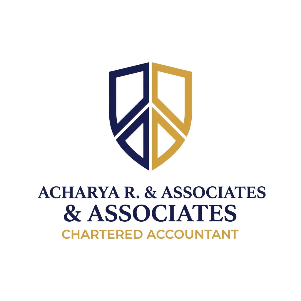 AI Design for A audit firm with name Acharya R. & Associates with color combination of nevy blue and gold. in place of audit and assurance mention Chartered Accountant. in uploaded logo use the previous created logo design remove AR